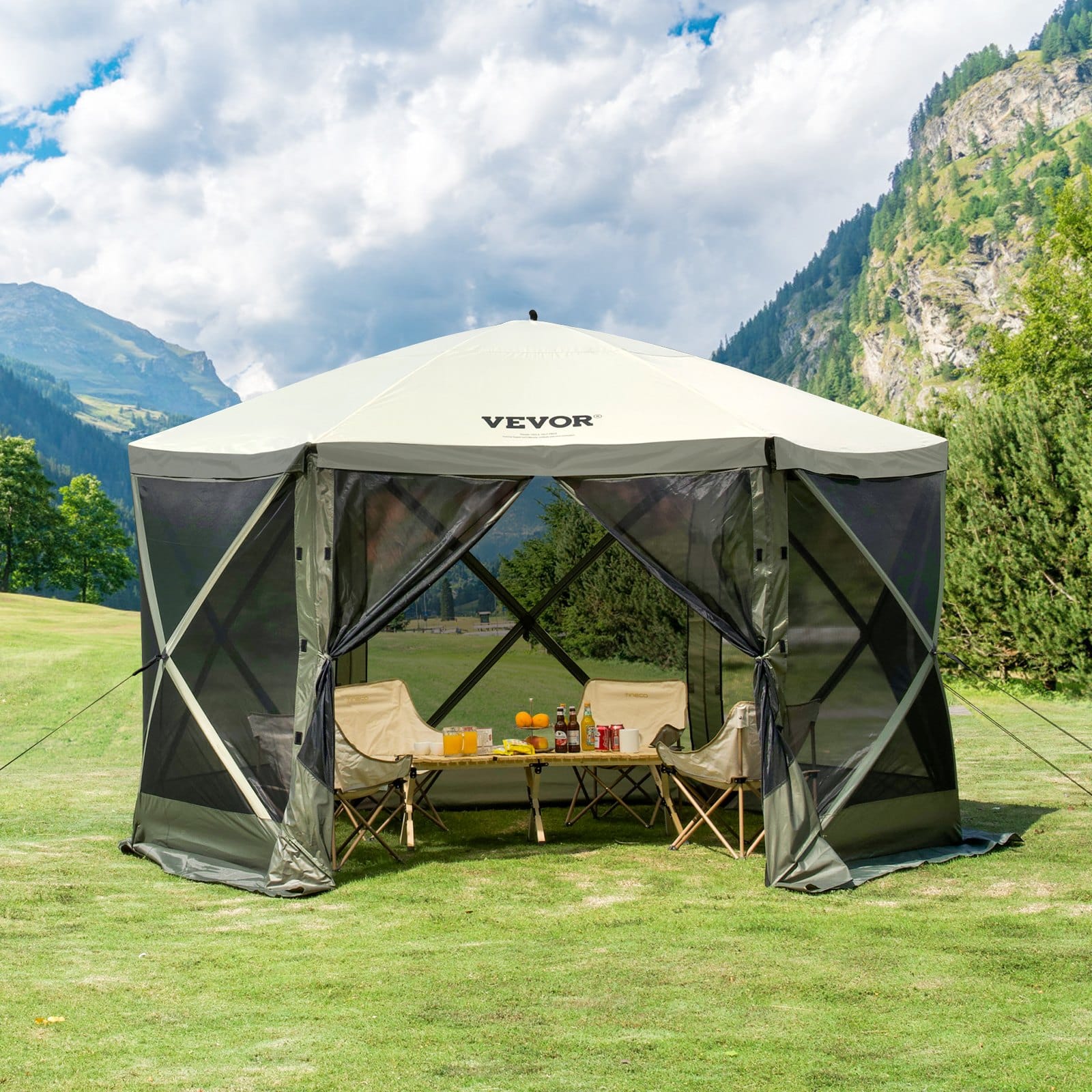 VEVOR 3.6x3.6m Pop-Up Gazebo Tent, 6-Sided Canopy with Mesh & 6 Removable Wind Cloths, UV & Mosquito Protection, Army Green — attēls 8
