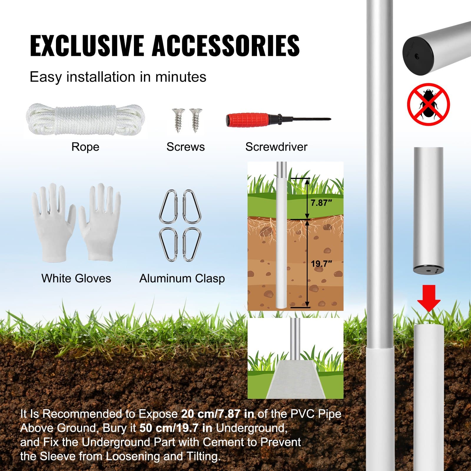 VEVOR 6.1m Aluminum Flagpole Kit with German Flag, 3 Display Modes, Weather-Resistant, for Outdoor Use, Silver - Image 5
