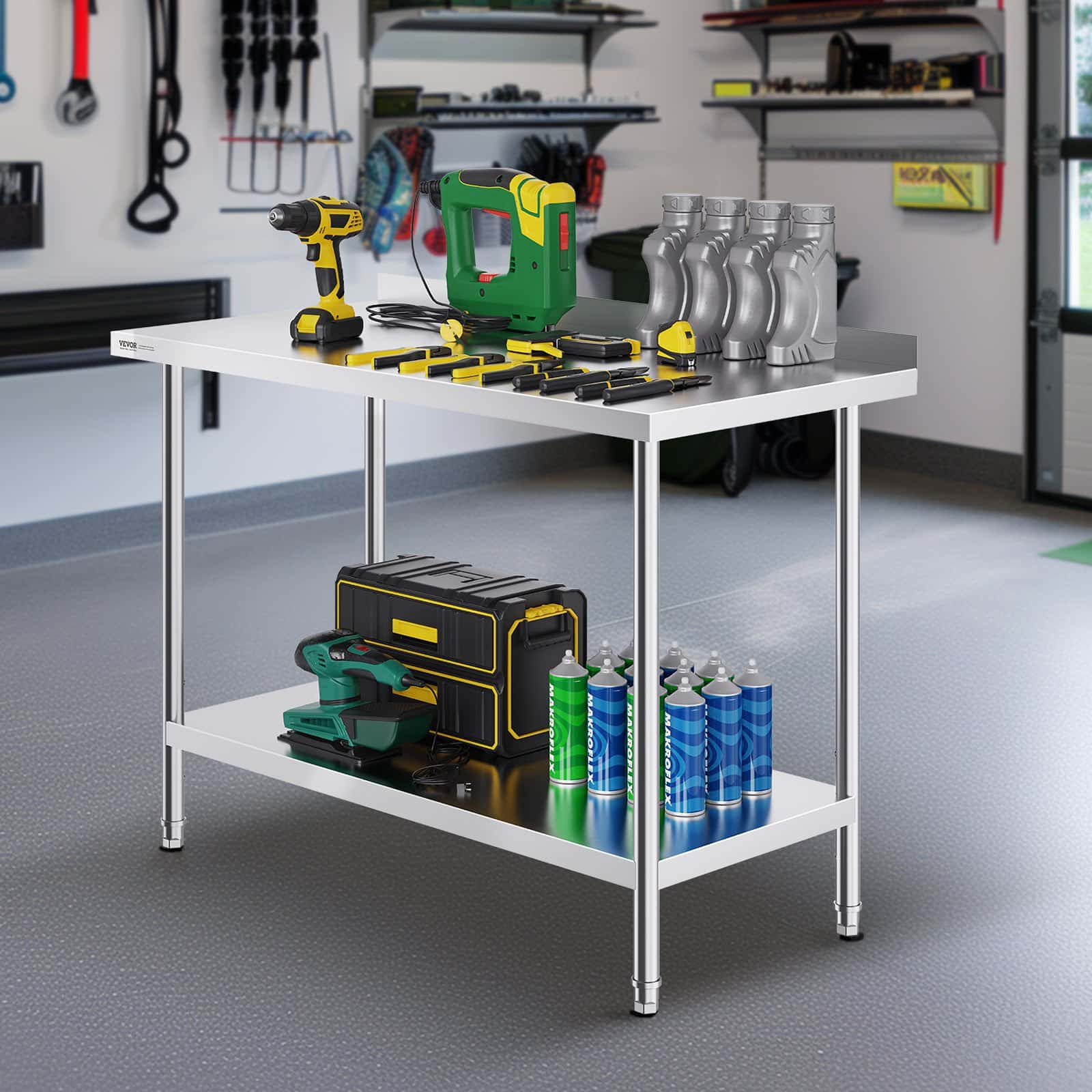 VEVOR 61x122x91cm Stainless Steel Work Table with Adjustable Shelf, Heavy-Duty Prep Table for Restaurant/Home/Hotel Use — attēls 8