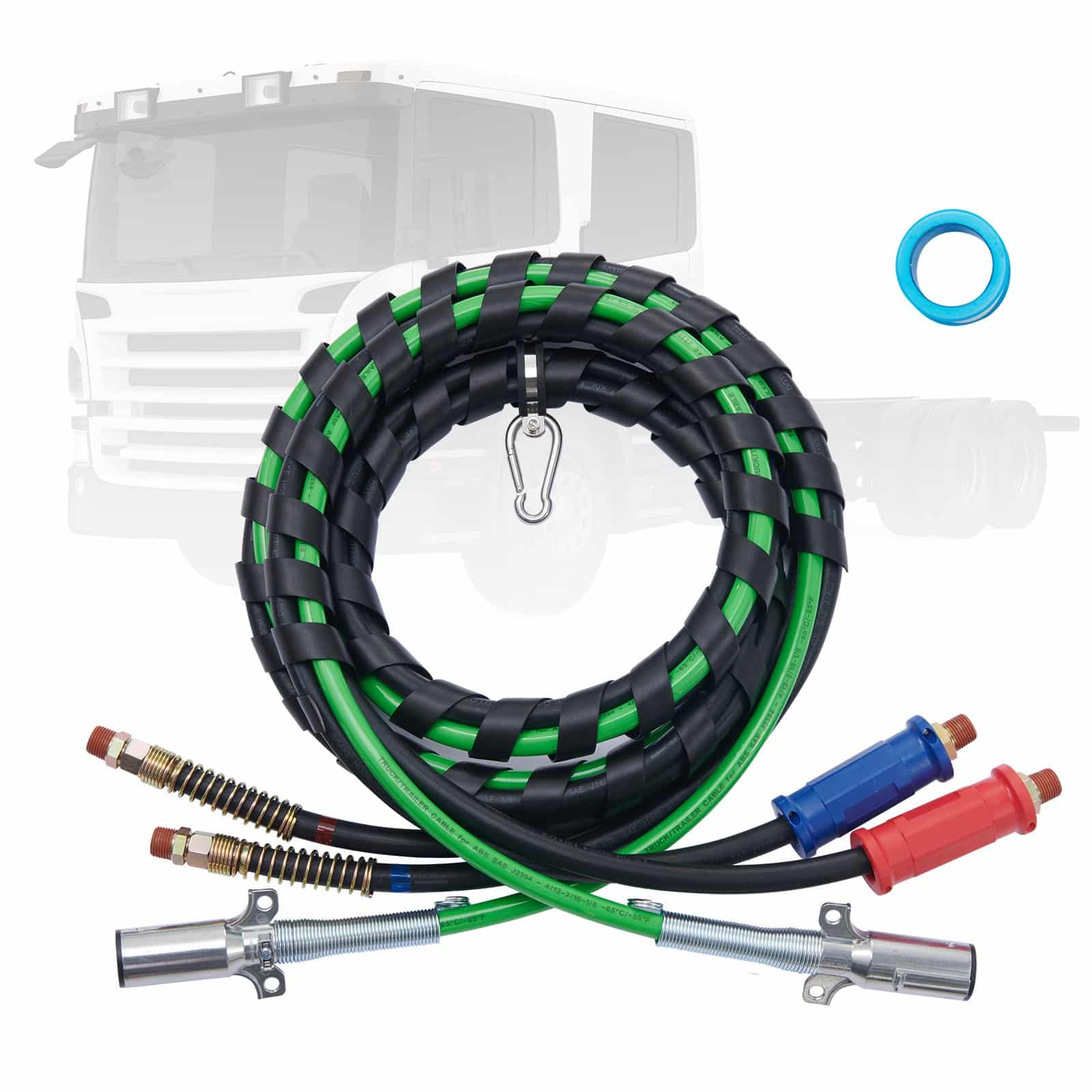 VEVOR 4.6m 3-in-1 Semi Truck Air Line Kit with 7-Way ABS Power Cord, Rubber Air Hoses, Hook & Teflon Tape