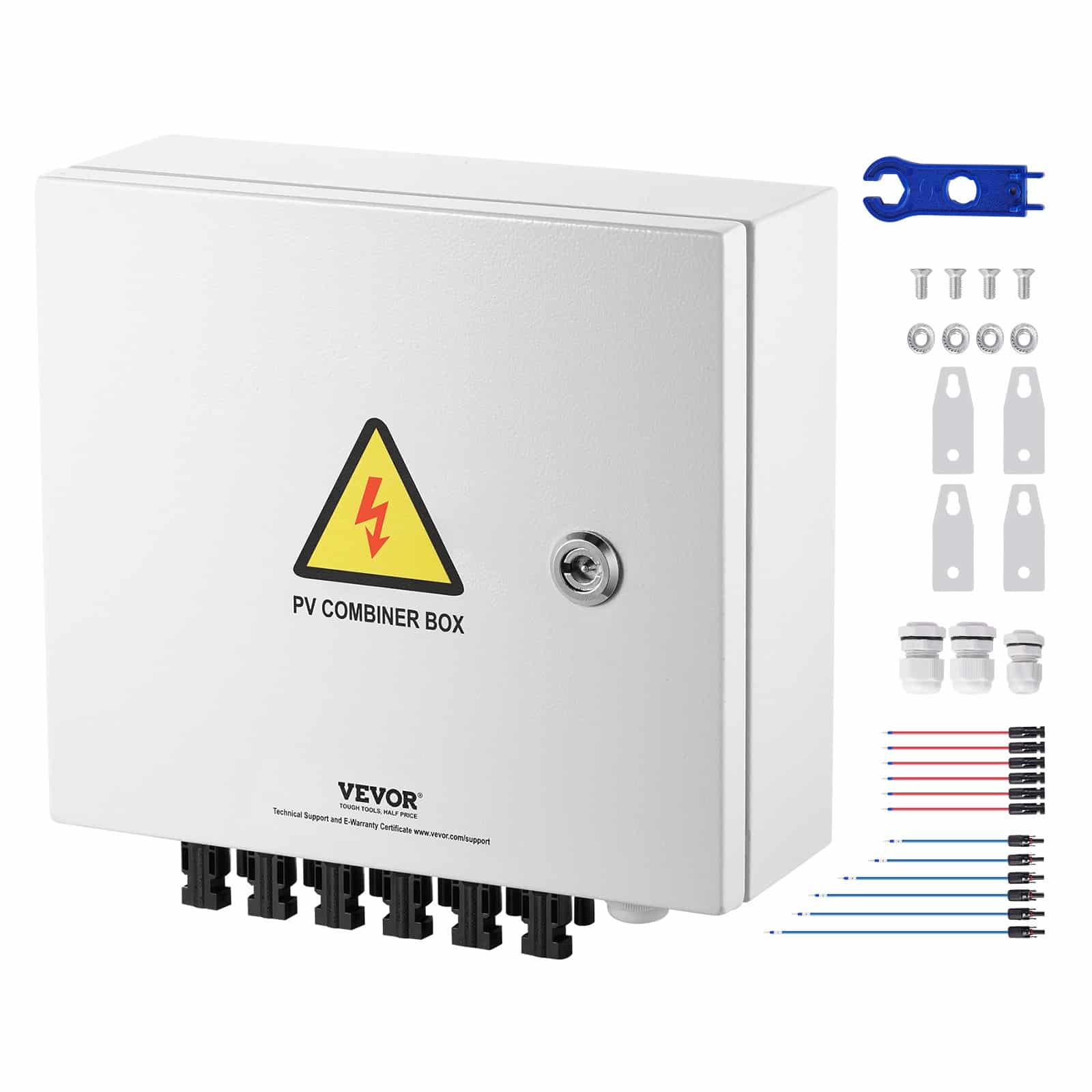 VEVOR 6-String PV Combiner Box with 10A Fuses, 63A Breaker, Lightning Arrester, IP65 Steel Case for Solar Systems - Зображення 9