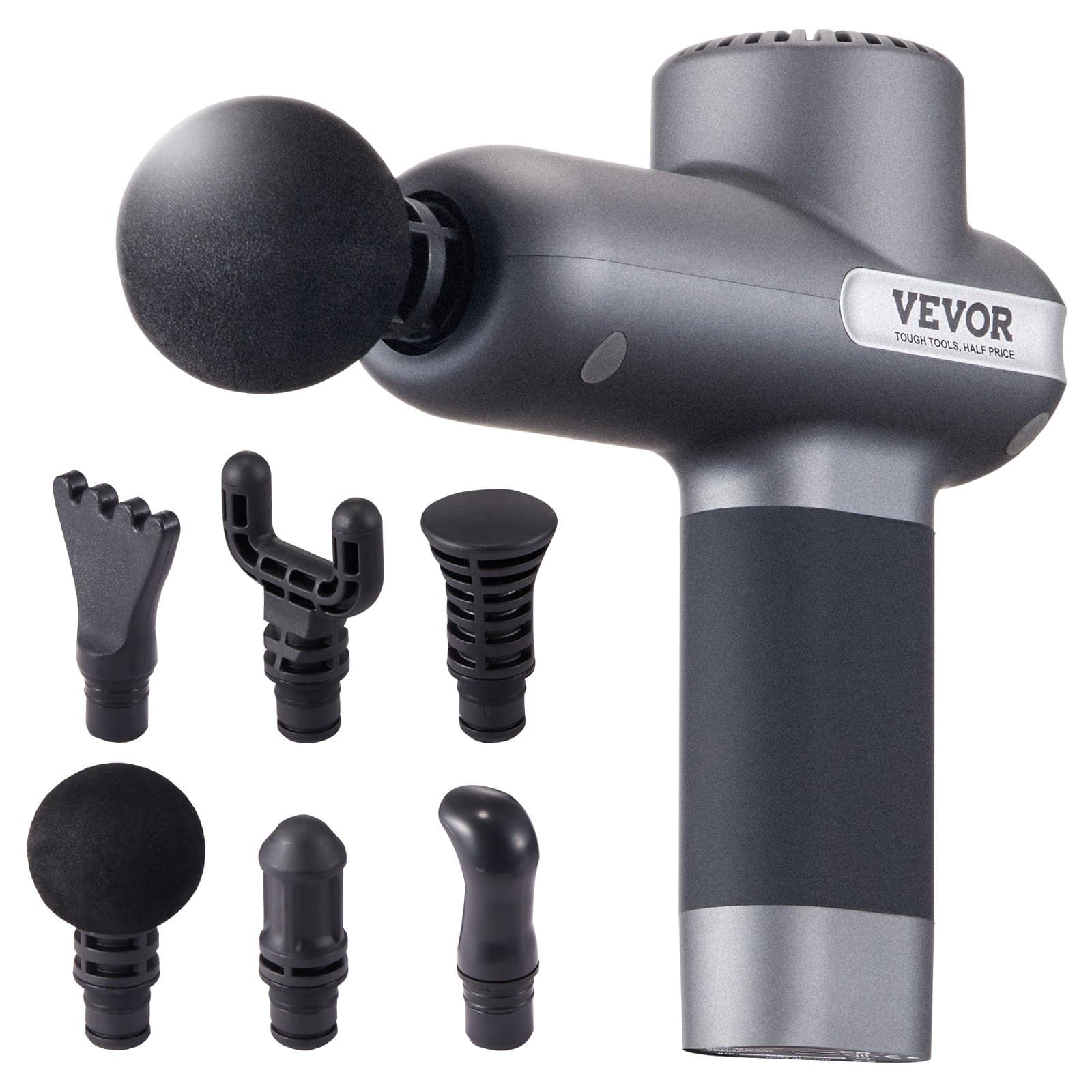 VEVOR Mini Percussion Massage Gun - 5 Speeds, 6 Heads, 2500mAh Battery, Deep Tissue Muscle Relief, Quiet & Compact