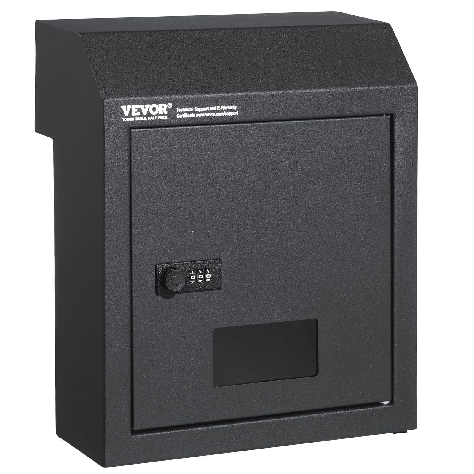 VEVOR Wall-Mounted Mail & Key Drop Box with Combination Lock, Rainproof Steel, Dark Gray, 48x258 mm Slot, 0.59 m³ Storage