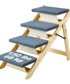 VEVOR Foldable 2-in-1 Wooden Pet Stairs & Ramp with 4 Steps for Small to Large Dogs, Supports up to 68 kg