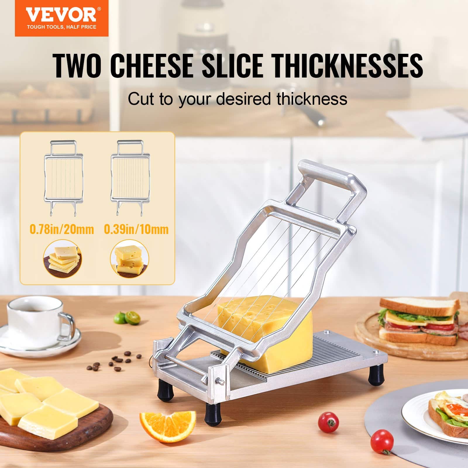 VEVOR Commercial Cheese Slicer with 10mm & 20mm Wire Blades, Stainless Steel Cutter, Aluminum Frame, Easy Disassembly - Pilt 2
