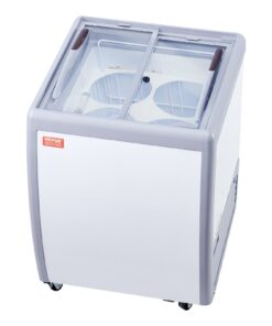 Морозильник VEVOR 158L Commercial Ice Cream Display с раздвижными стеклянными дверями, светодиодным освещением и роликами для блокировки - белый