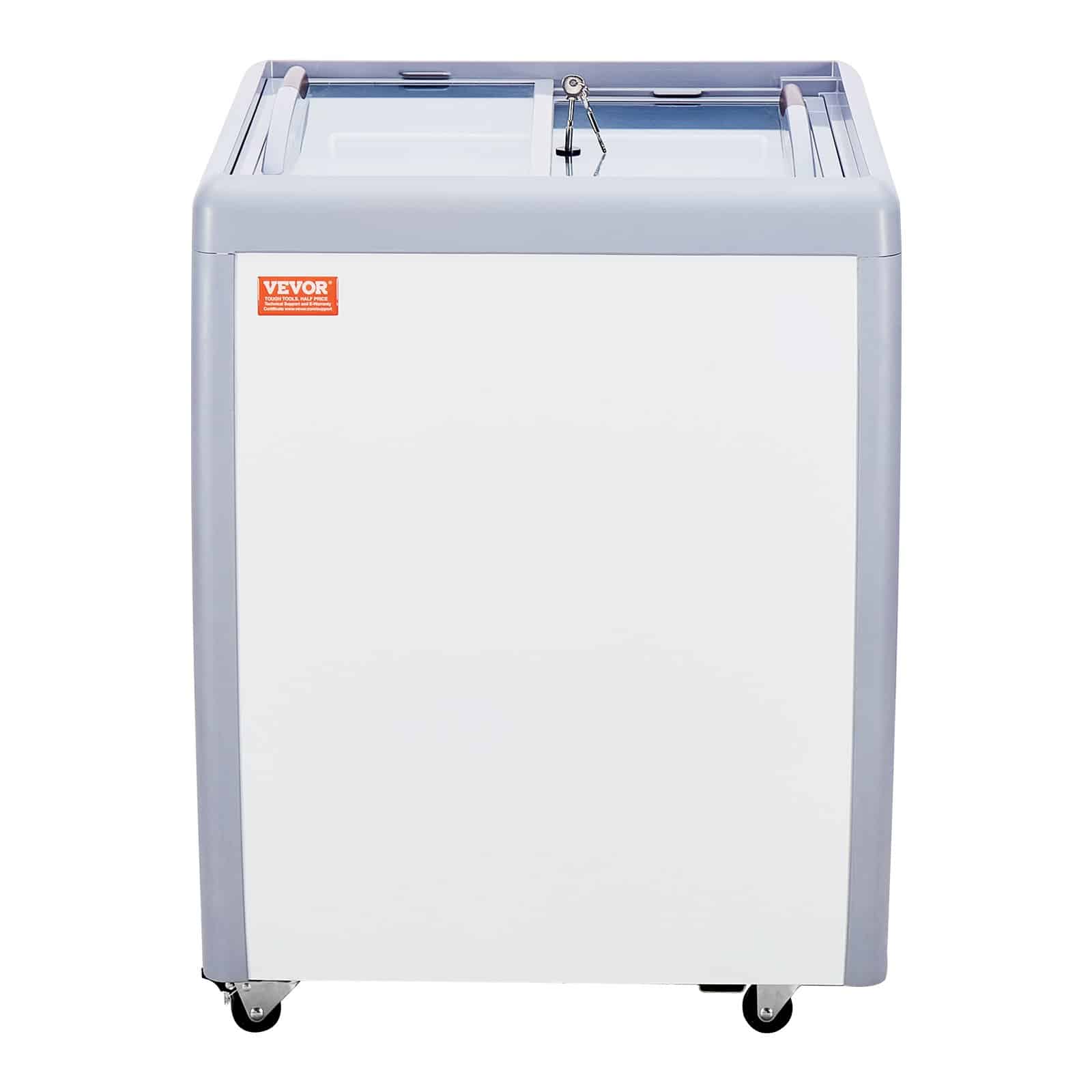 VEVOR 158L Commercial Ice Cream Display Freezer with Sliding Glass Doors, LED Lighting & Locking Casters - White – Paveikslėlis 9