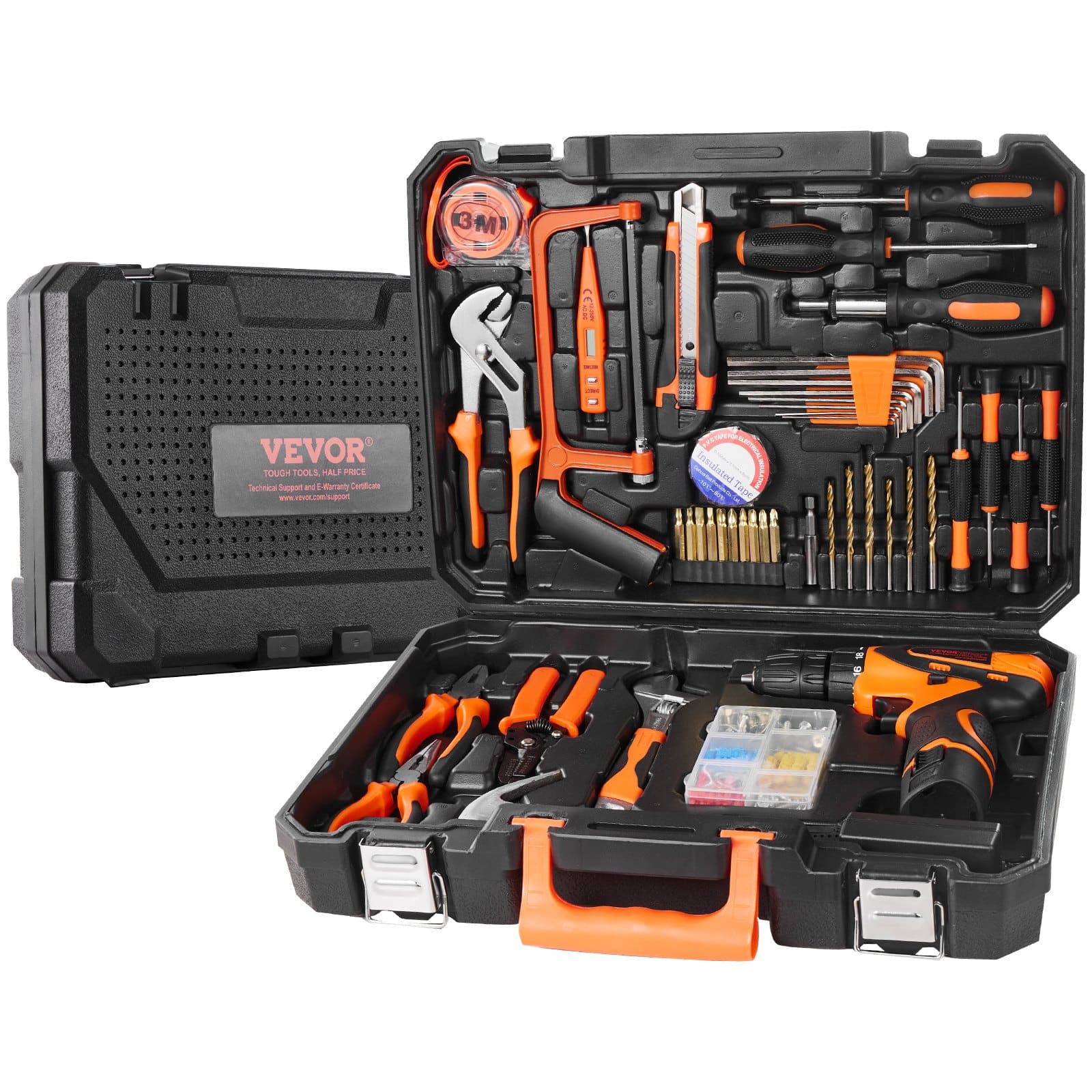 VEVOR 146-Piece Household Tool Kit with 14 Nm Electric Drill, Steel Tools & Portable Storage Case for Home, DIY & Auto Repair