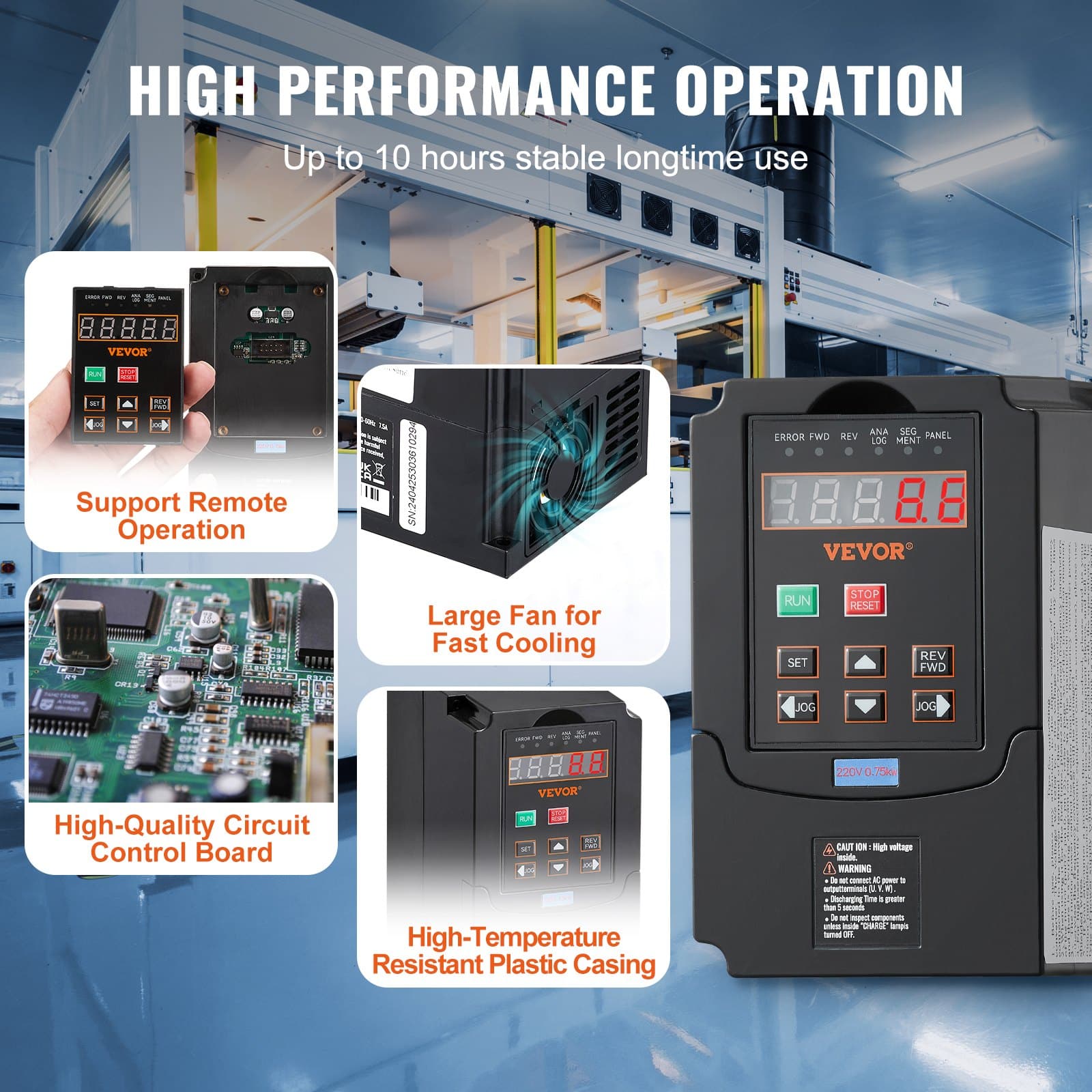 VEVOR 0.75kW 1HP Variable Frequency Drive, 220V Input/Output, 3.5A, 0–400Hz, VFD Speed Controller for CNC Spindle Motor — изображение 5