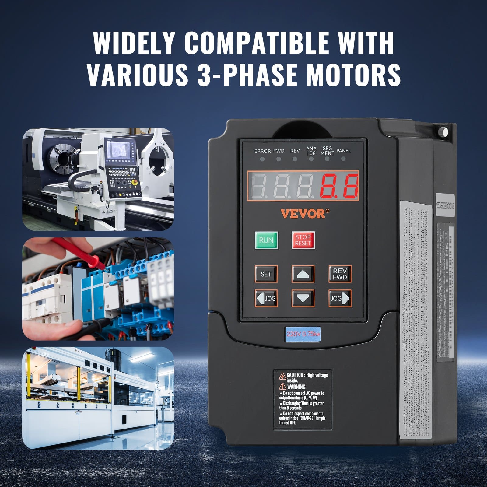 VEVOR 0.75kW 1HP Variable Frequency Drive, 220V Input/Output, 3.5A, 0–400Hz, VFD Speed Controller for CNC Spindle Motor — изображение 6