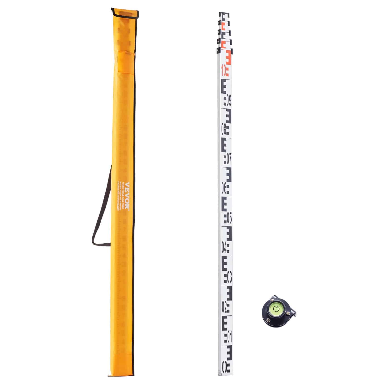 VEVOR 5m Telescopic Aluminum Measuring Rod, Double-Sided CM/MM Survey Stick with Bubble Level & Bag for Construction