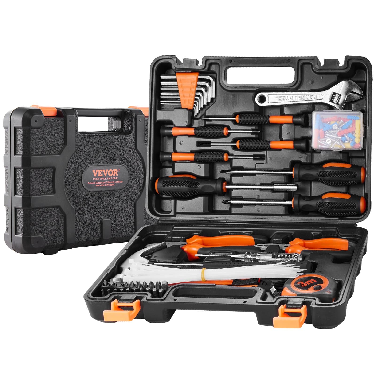 VEVOR 132-Piece Household Tool Kit with Case – Durable Steel Hand Tools for Home, DIY & Car Repairs