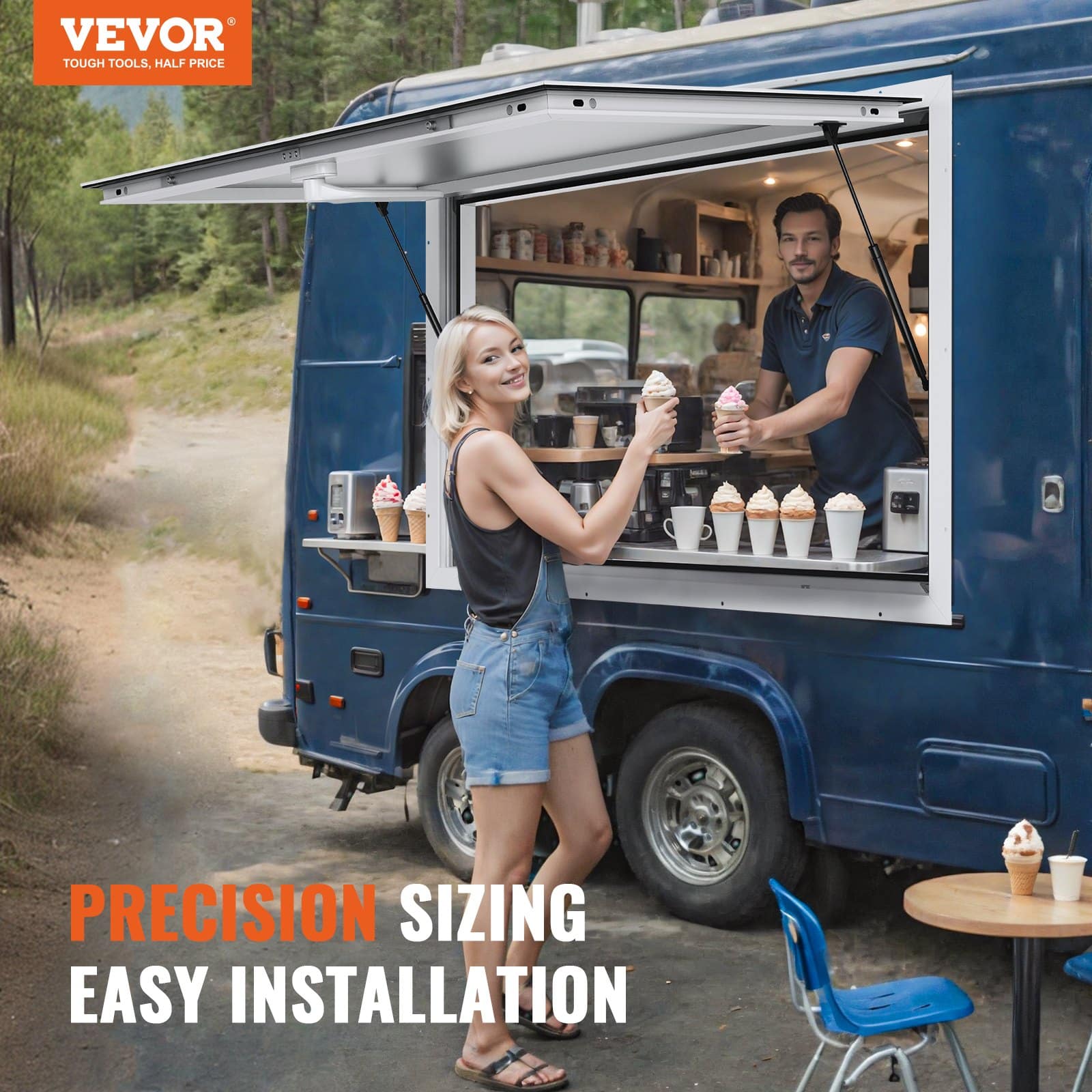 VEVOR 122x91cm Aluminum Food Truck Concession Window with Awning & Lock, 85° Opening, No Glass Included - Image 2