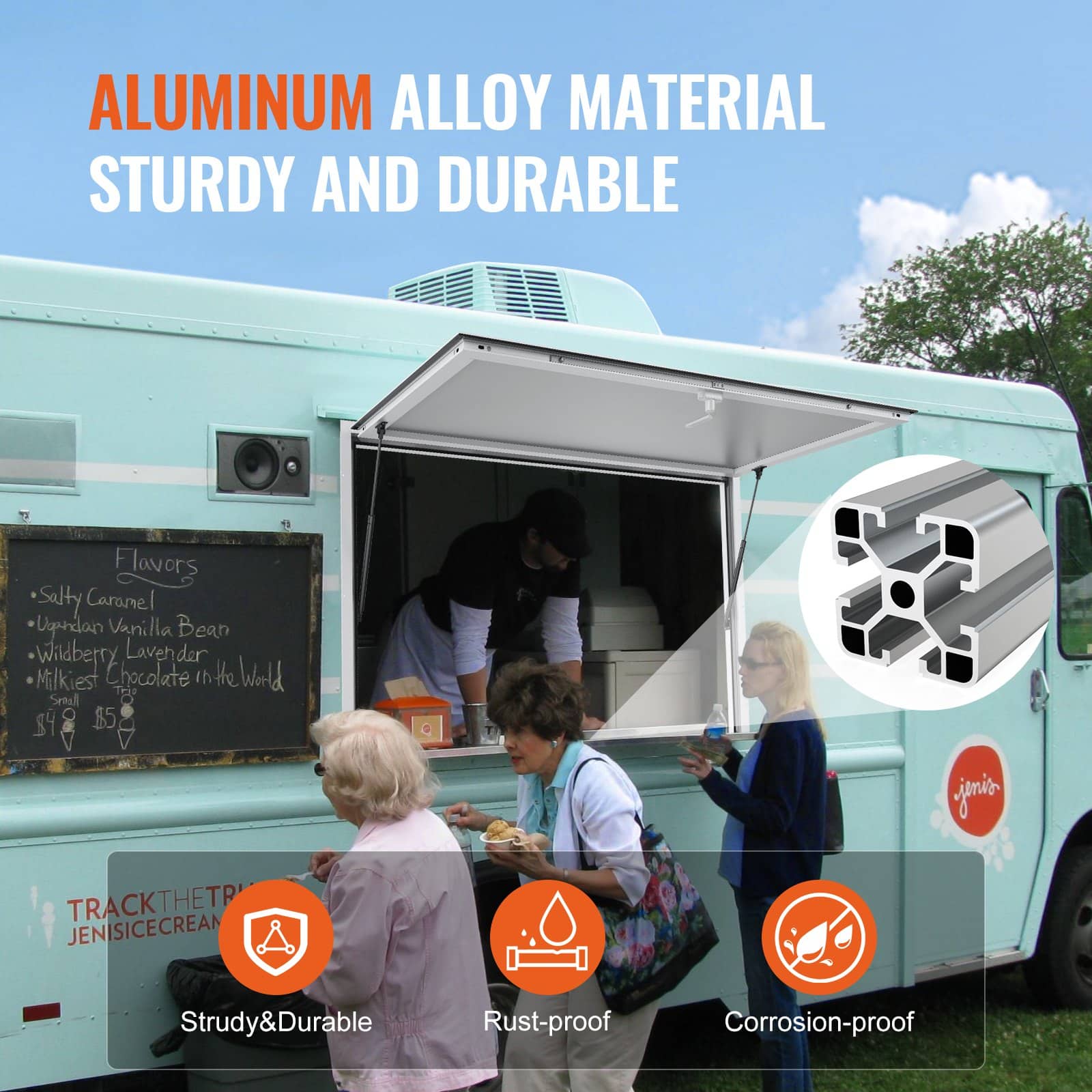 VEVOR 122x91cm Aluminum Food Truck Concession Window with Awning & Lock, 85° Opening, No Glass Included - Image 5