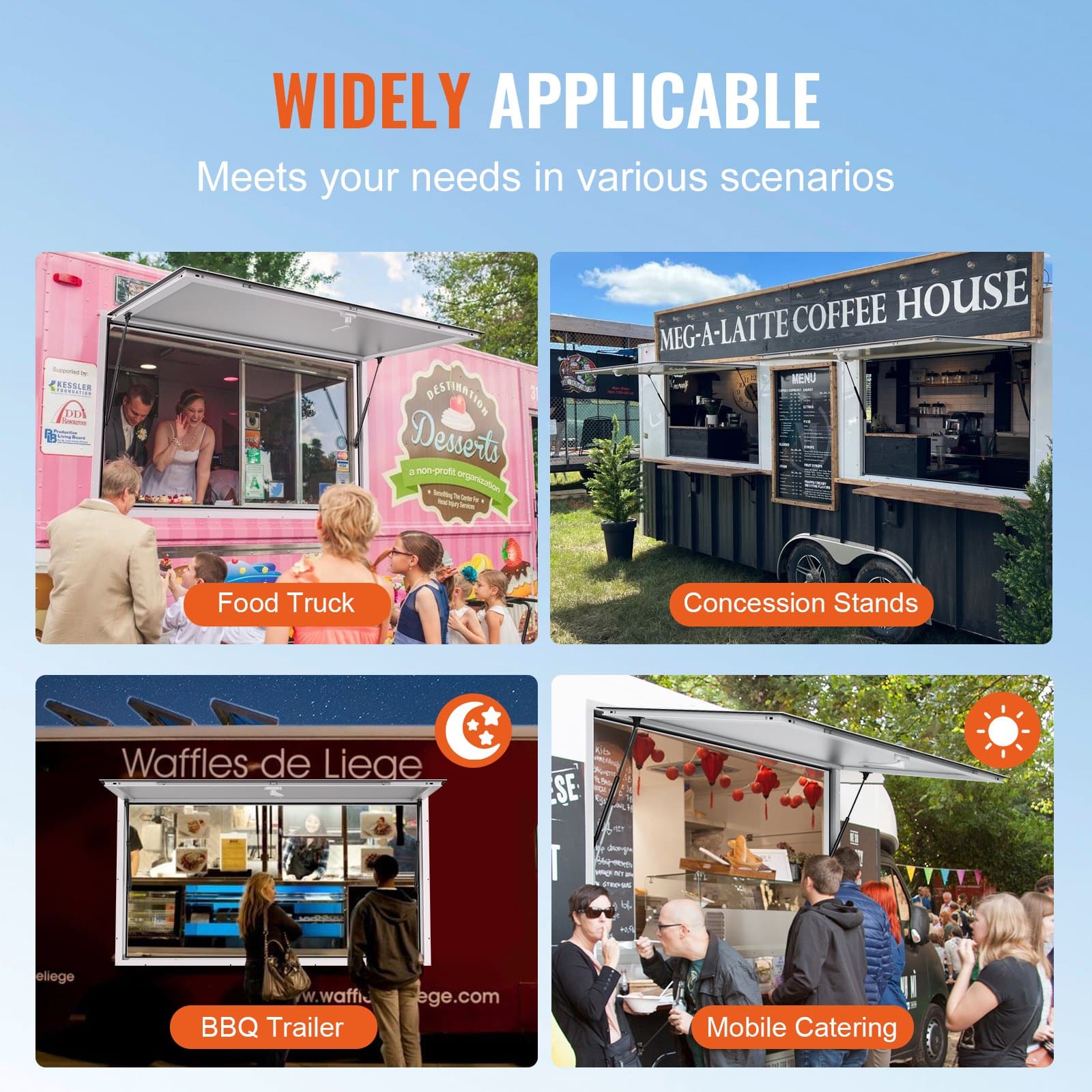 VEVOR 122x91cm Aluminum Food Truck Concession Window with Awning & Lock, 85° Opening, No Glass Included - Image 6