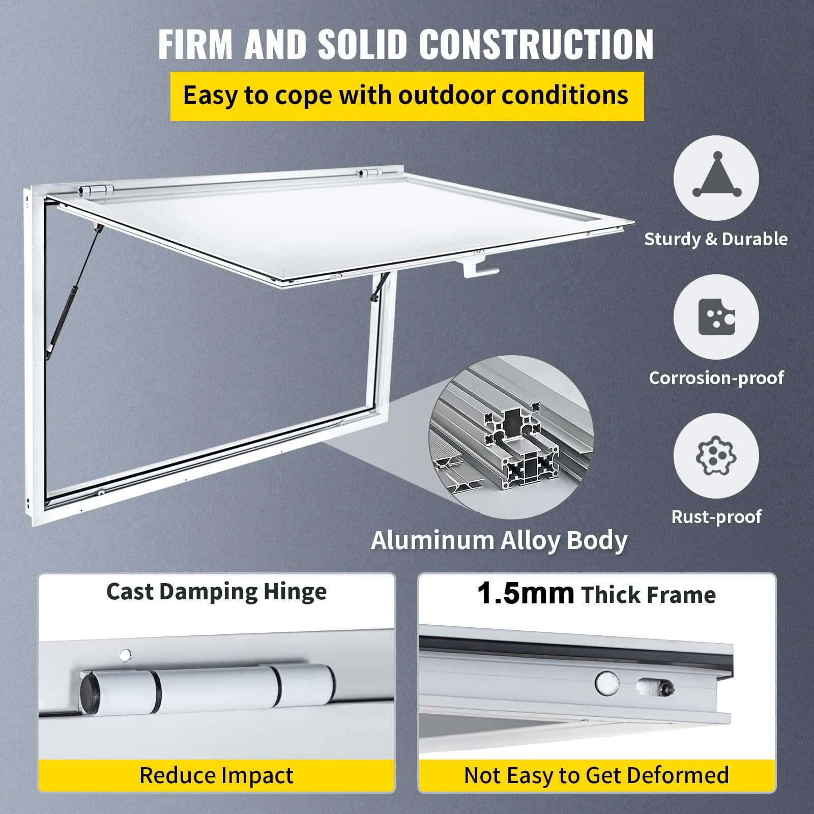 VEVOR 122x91cm Aluminum Food Truck Concession Window with Awning & Lock, 85° Opening, No Glass Included - Image 8