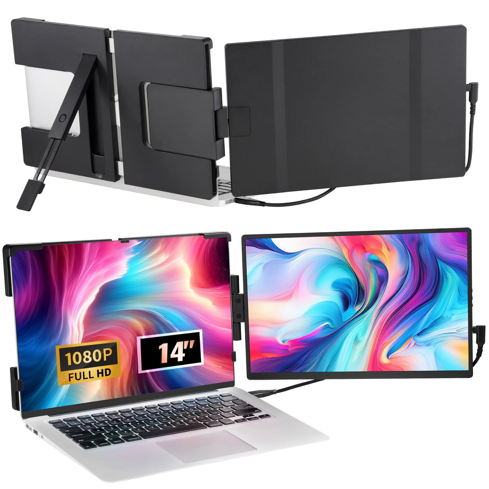 VEVOR 14'' Laptop Screen Extender 1920x1200 HD IPS Portable Monitor for 13''–17'' Laptops, USB-C/HDMI, Dual Display