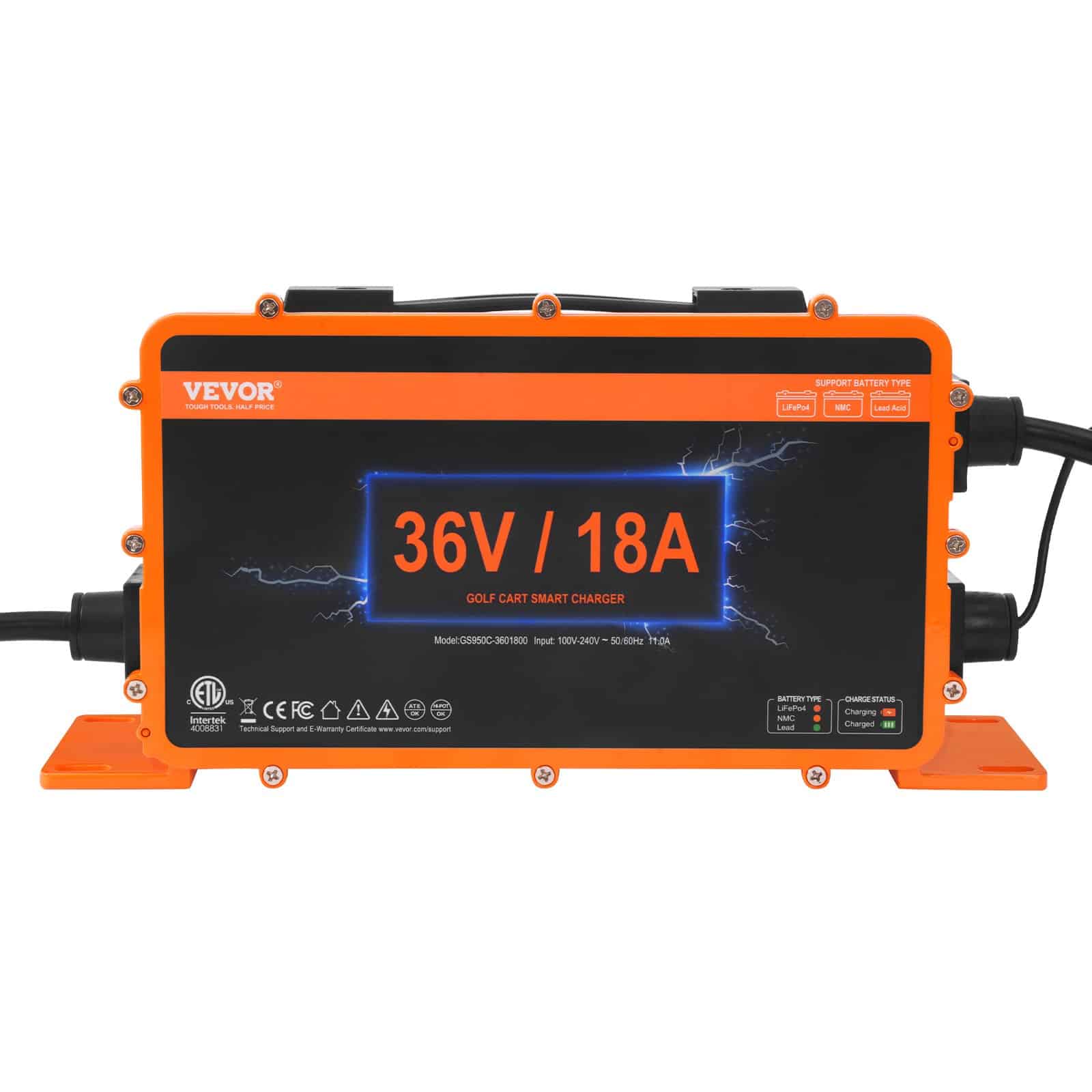 VEVOR 36V 18A Smart Golf Cart Battery Charger, D-Style Plug, IP67 Waterproof, for Lead-Acid, AGM, GEL, EFB, MF, NMC, LiFePO4, ETL - Image 10