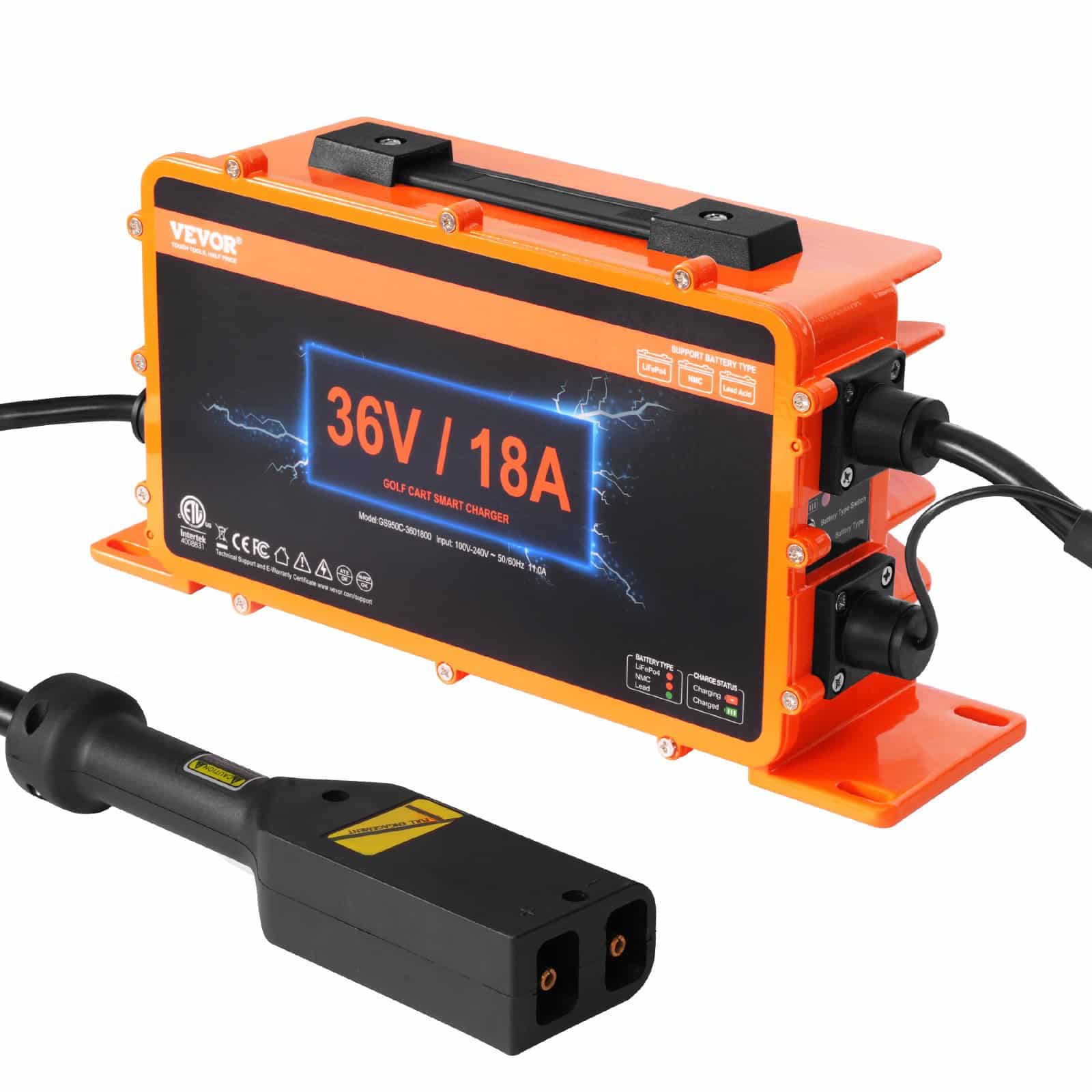 VEVOR 36V 18A Smart Golf Cart Battery Charger, D-Style Plug, IP67 Waterproof, for Lead-Acid, AGM, GEL, EFB, MF, NMC, LiFePO4, ETL - Image 11