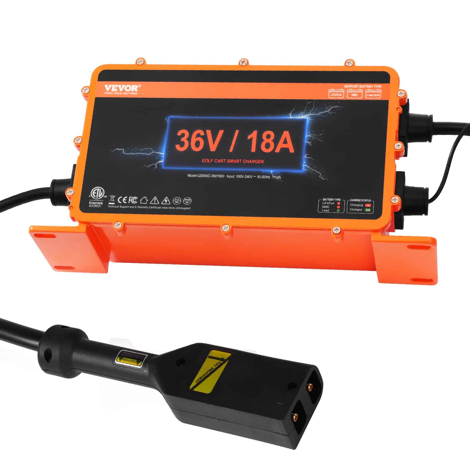 VEVOR 36V 18A Smart Golf Cart Battery Charger, D-Style Plug, IP67 Waterproof, for Lead-Acid, AGM, GEL, EFB, MF, NMC, LiFePO4, ETL - Image 9