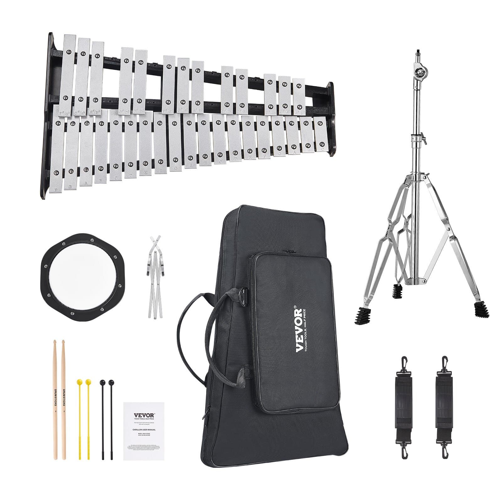 VEVOR 32-Note Glockenspiel Xylophone Kit with Mallets, Drumsticks, 203mm Pad, Adjustable Stand & Bag for Students & Adults — изображение 9