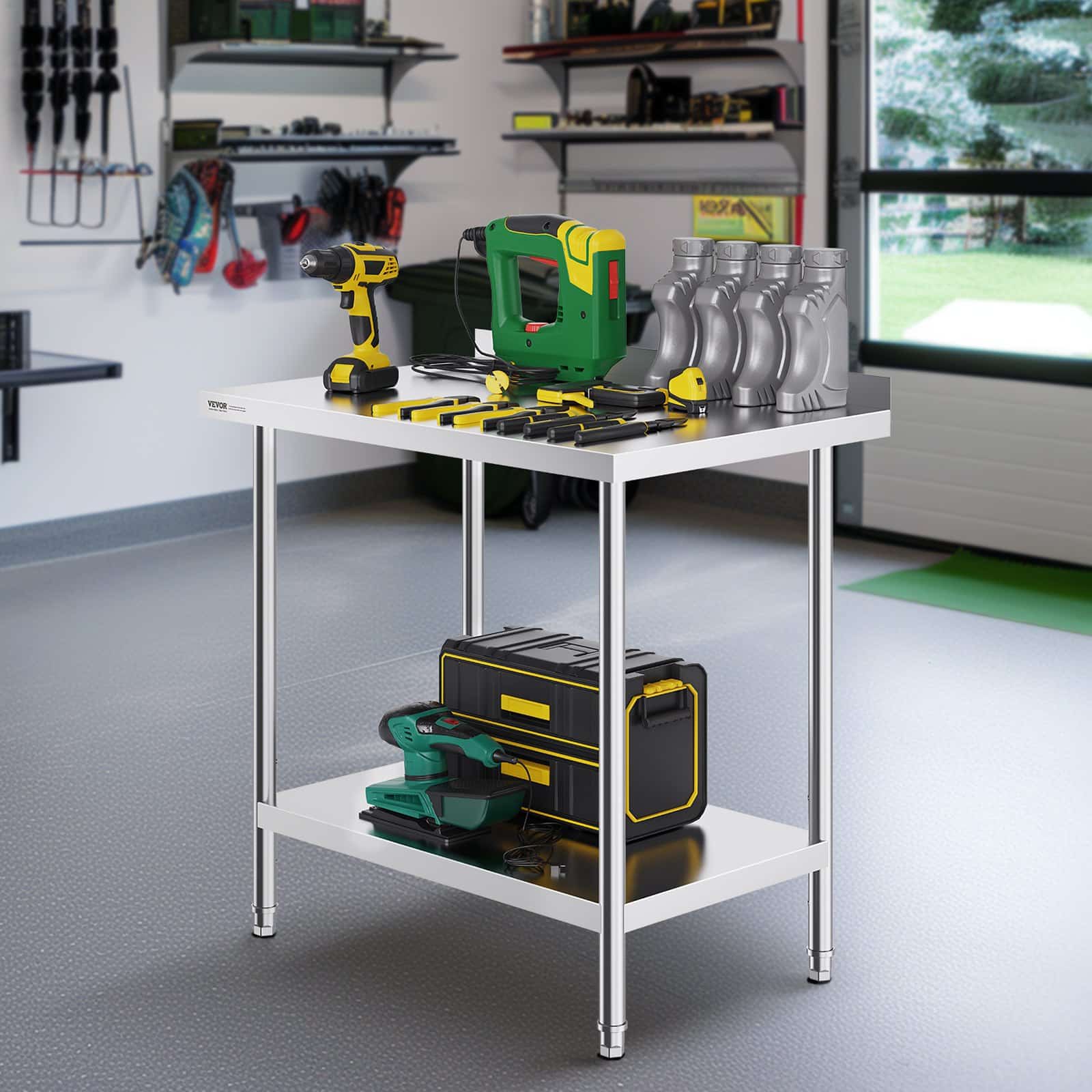 VEVOR Stainless Steel Work Table 61x91x91cm, Adjustable Height, Heavy Duty Prep Table for Restaurant, Home, Hotel Use - Pilt 8