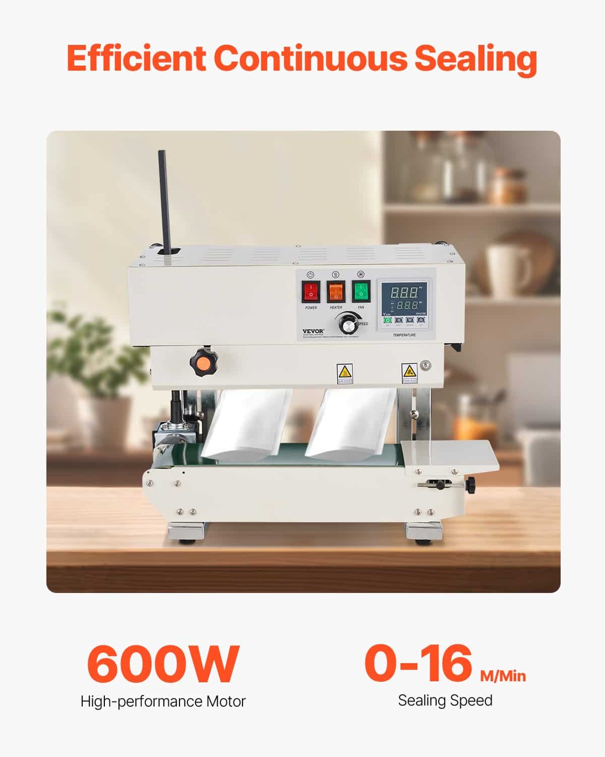 VEVOR Vertical Band Sealing Machine, 6–12 mm Seal Width, 600W, Carbon Steel, Digital Temp Control for 0.02–0.8 mm Plastic Bags - Image 2