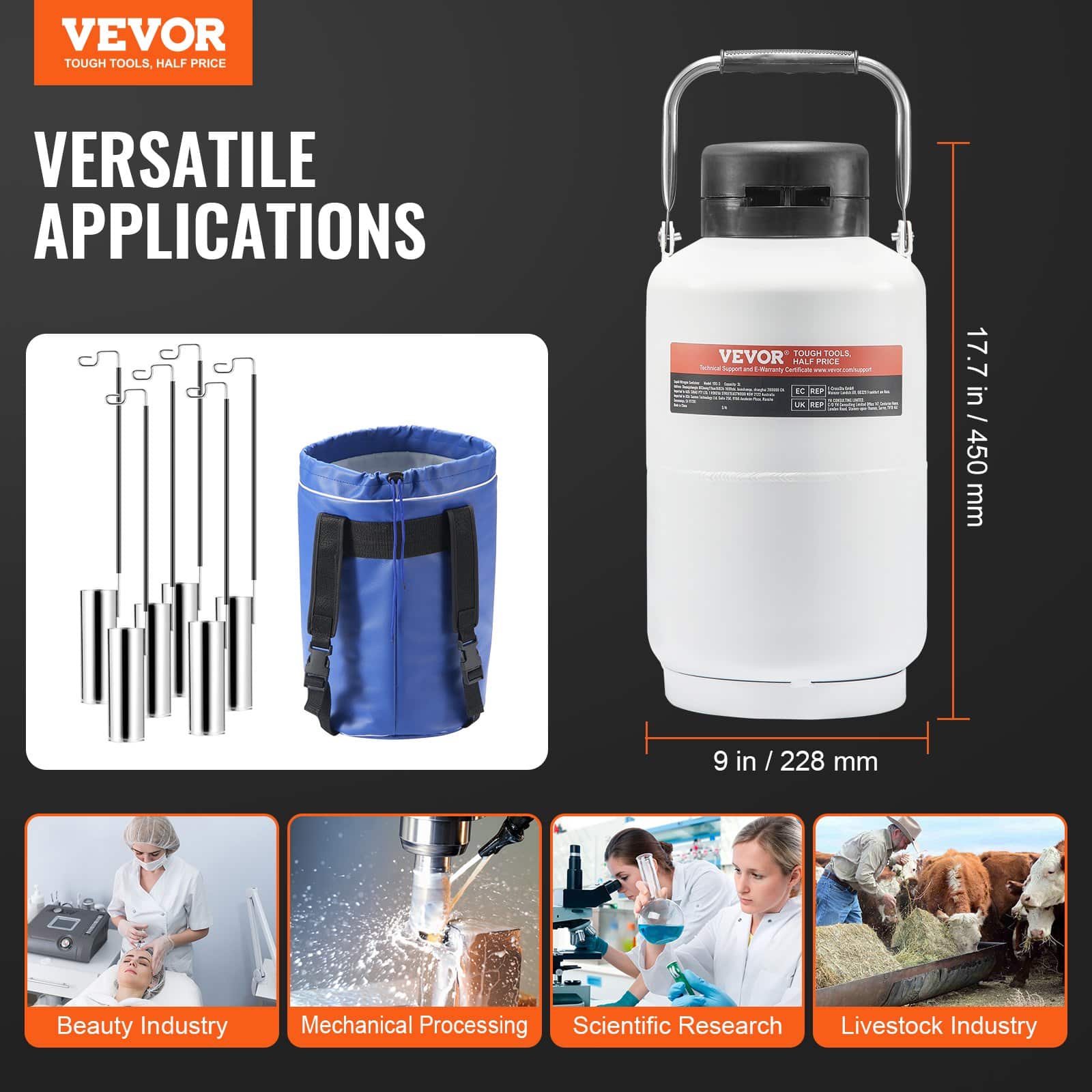 VEVOR 3L Liquid Nitrogen Tank, Aluminum Dewar with 6 Canisters & Carry Bag, Cryogenic Container for Labs, Medical & Beauty Use — изображение 7