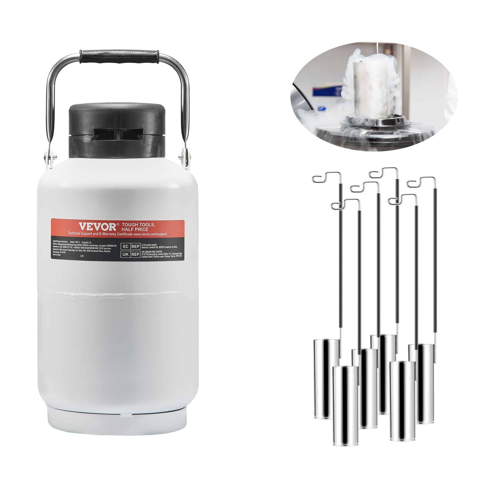 VEVOR 3L Liquid Nitrogen Tank, Aluminum Dewar with 6 Canisters & Carry Bag, Cryogenic Container for Labs, Medical & Beauty Use — изображение 9