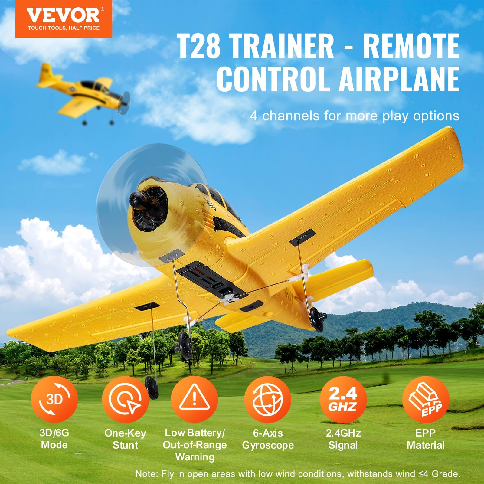 VEVOR 4-Channel RC Plane with 6-Axis Gyro, 2.4GHz Remote, 200m Range, 2 Batteries, Easy-to-Fly Trainer for Kids & Adults - Зображення 2