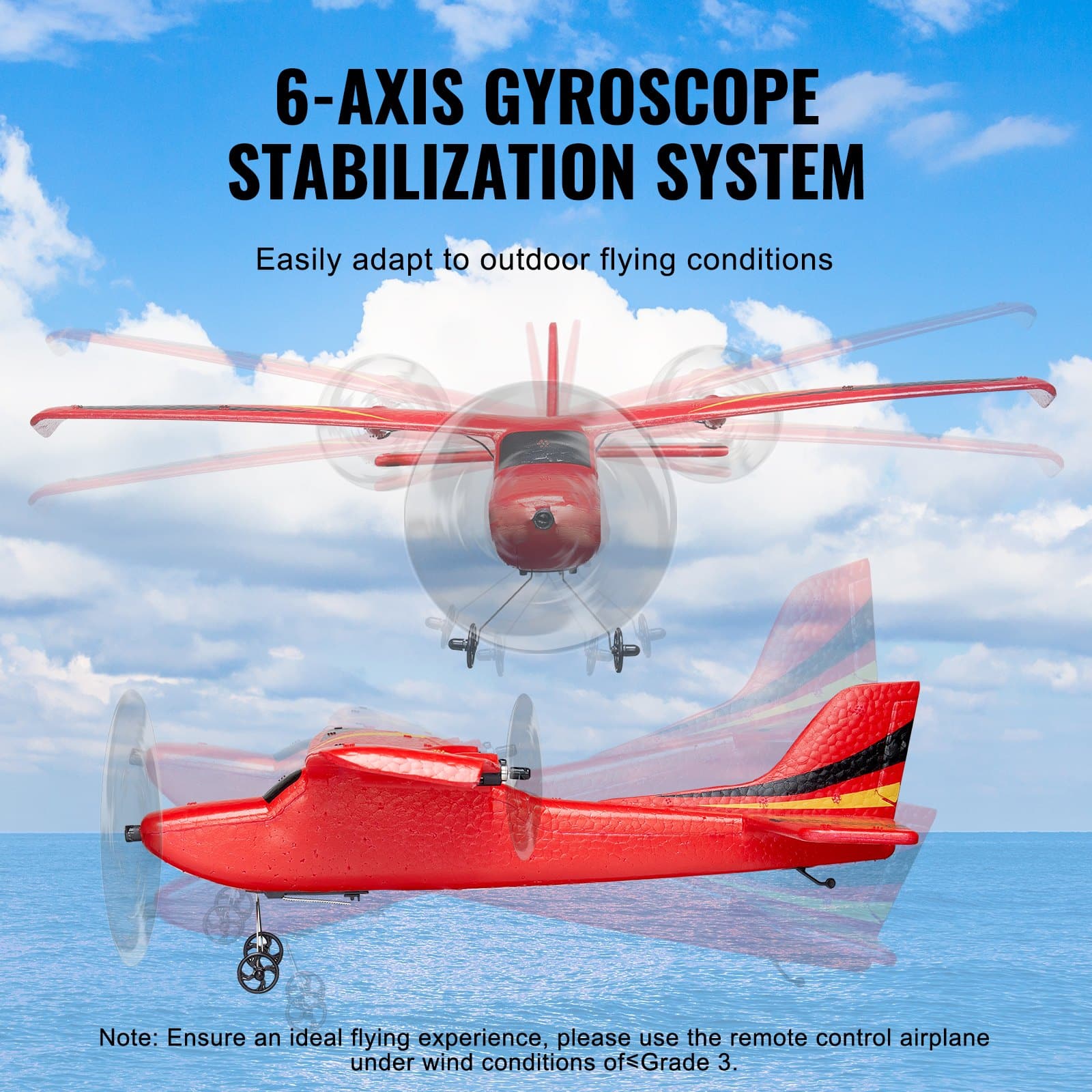 VEVOR RC Glider Airplane with 2.4GHz Remote, 2 Batteries, 6-Axis Gyro, 150m Range, for Kids, Adults & Beginners - Зображення 3