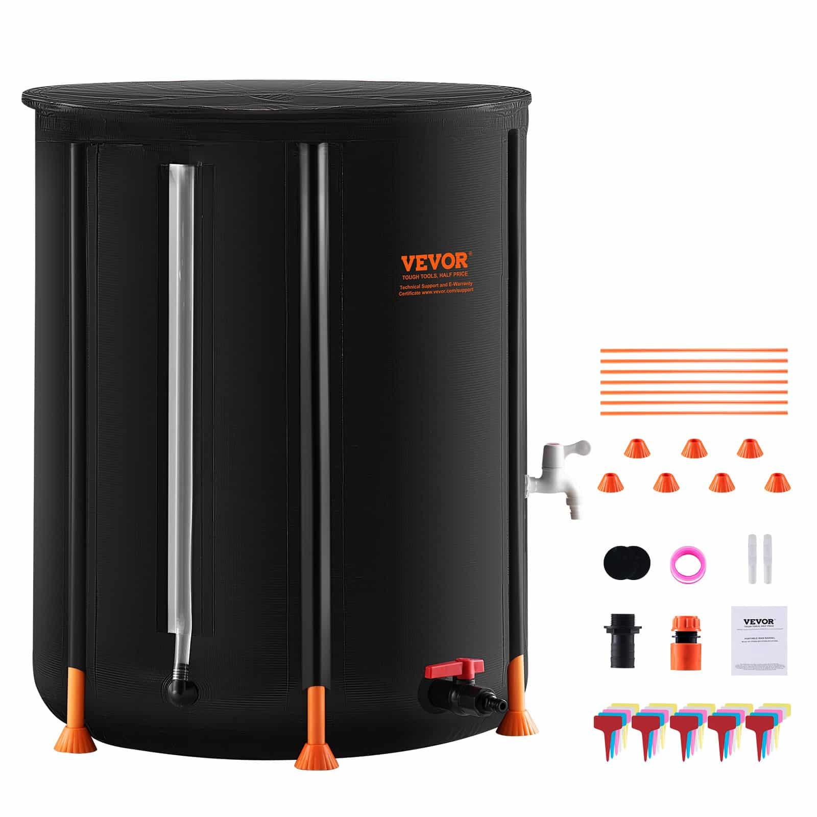 VEVOR 378.5L Collapsible Rain Barrel with Spigots & Overflow Kit – UV-Resistant, Easy Set-Up, Ideal for Garden & Emergency Use