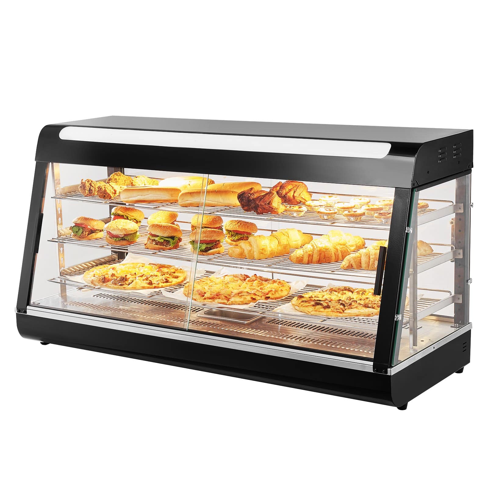 VEVOR 180L 3-Tier Commercial Food Warmer Display, 1500W with Light, Adjustable Shelves, 30–85°C Steam Heating for Pizza & More