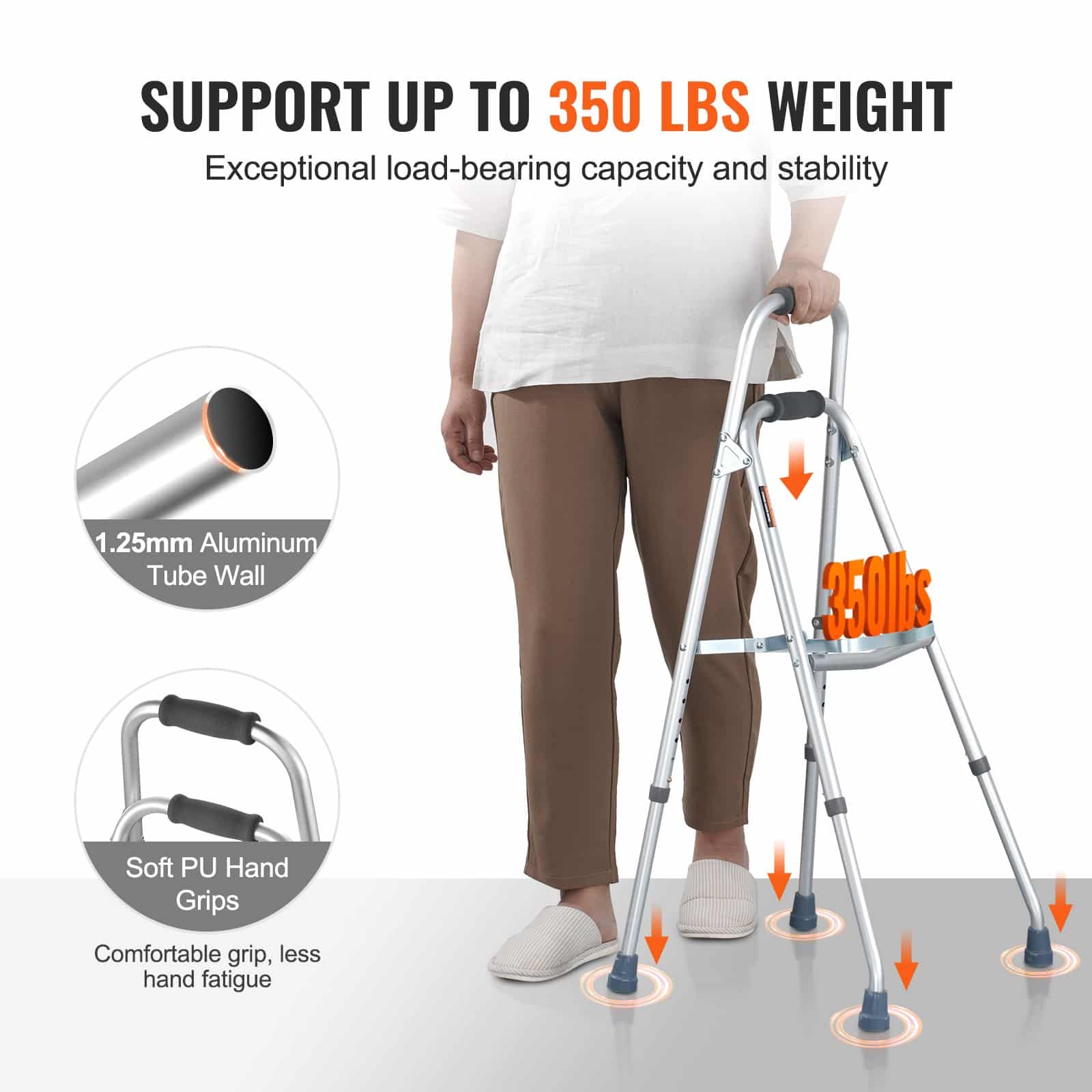 VEVOR Folding One Arm Walker for Seniors, Lightweight Adjustable Aluminum Hemi Walker, 6-Level Height, Supports up to 159 kg - Pilt 3