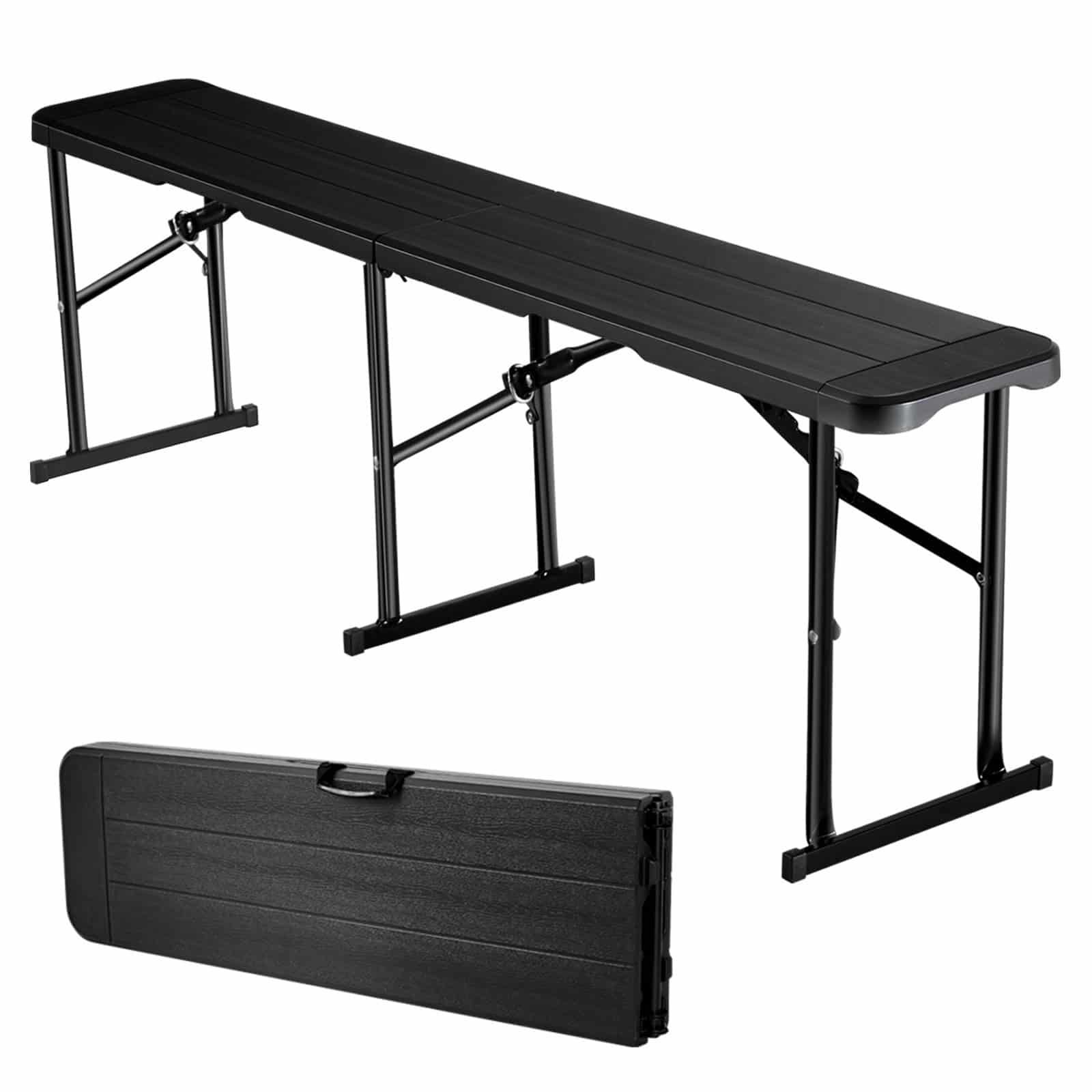 VEVOR 1825 mm Folding HDPE Bench, Portable 6FT Indoor/Outdoor Seat for Garden, Picnic, Camping, Events, Black, 1 Pack