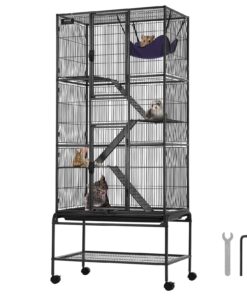 VEVOR Large 175 cm Rolling Metal Ferret Cage, 4-Tier Small Animal Habitat with Ramps, Tray & Hammock for Rats, Guinea Pigs, Chinchillas