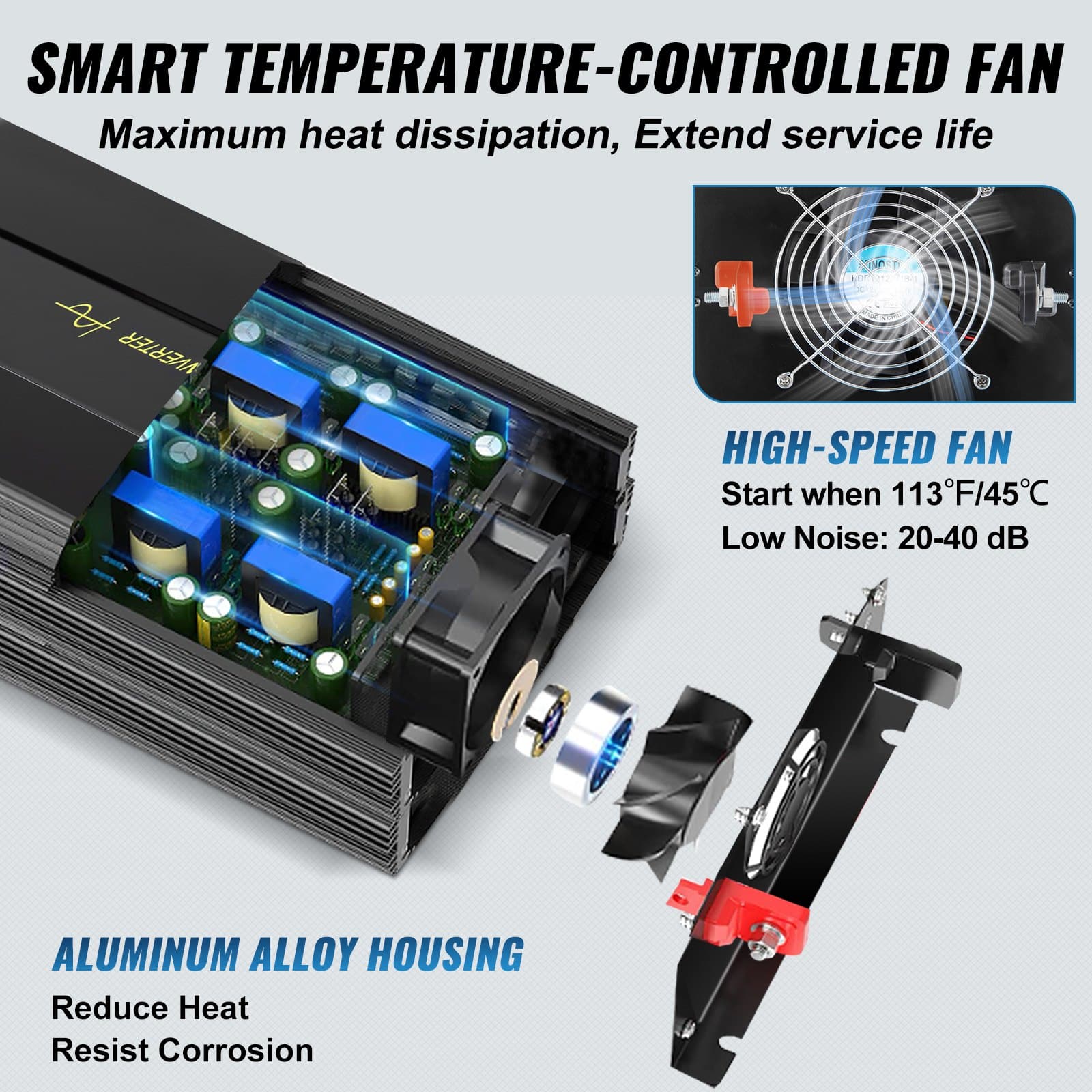 VEVOR 5000W Pure Sine Wave Inverter, 12V DC to 230V AC with LCD, USB, Remote, for Car, RV, Truck, Solar, Camping - Image 6