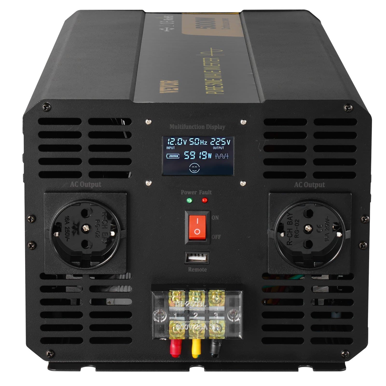 VEVOR 5000W Pure Sine Wave Inverter, 12V DC to 230V AC with LCD, USB, Remote, for Car, RV, Truck, Solar, Camping - Image 11