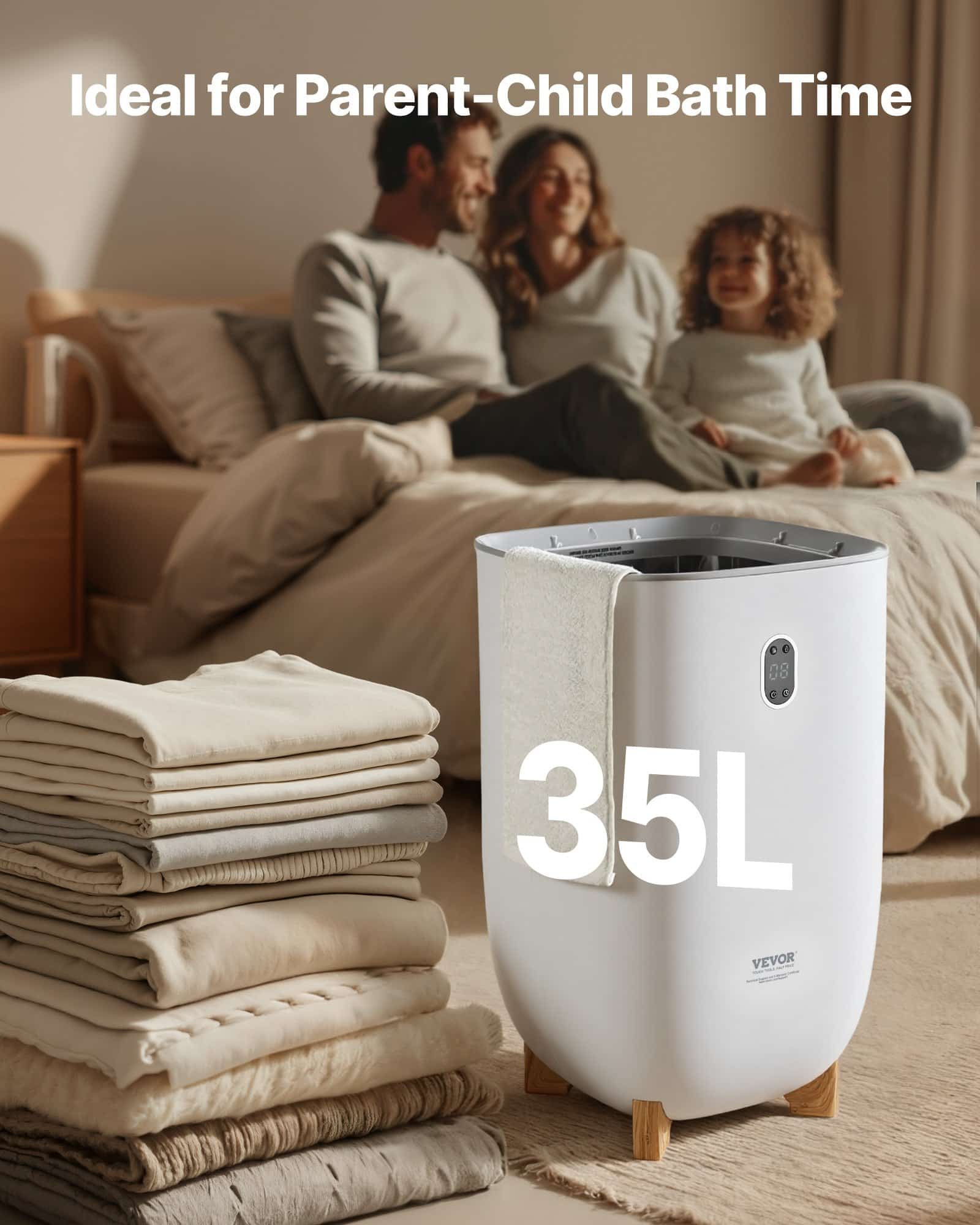 VEVOR 35L Electric Towel Warmer Bucket with Auto Shut-Off, 2 Temp Levels & Timer, Fits 6 Towels, for Bathroom & Spa - Image 5