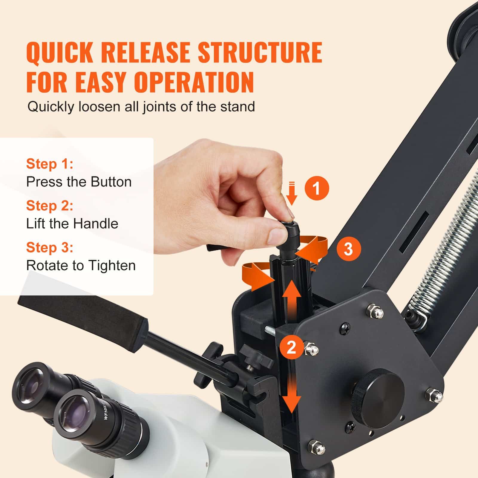 VEVOR 7X-45X Jewelry Microscope with Spring Bracket, LED Ring Light, USB, 360° Ball Vise, Adjustable Stand, for Jewelry Inlay - Зображення 4