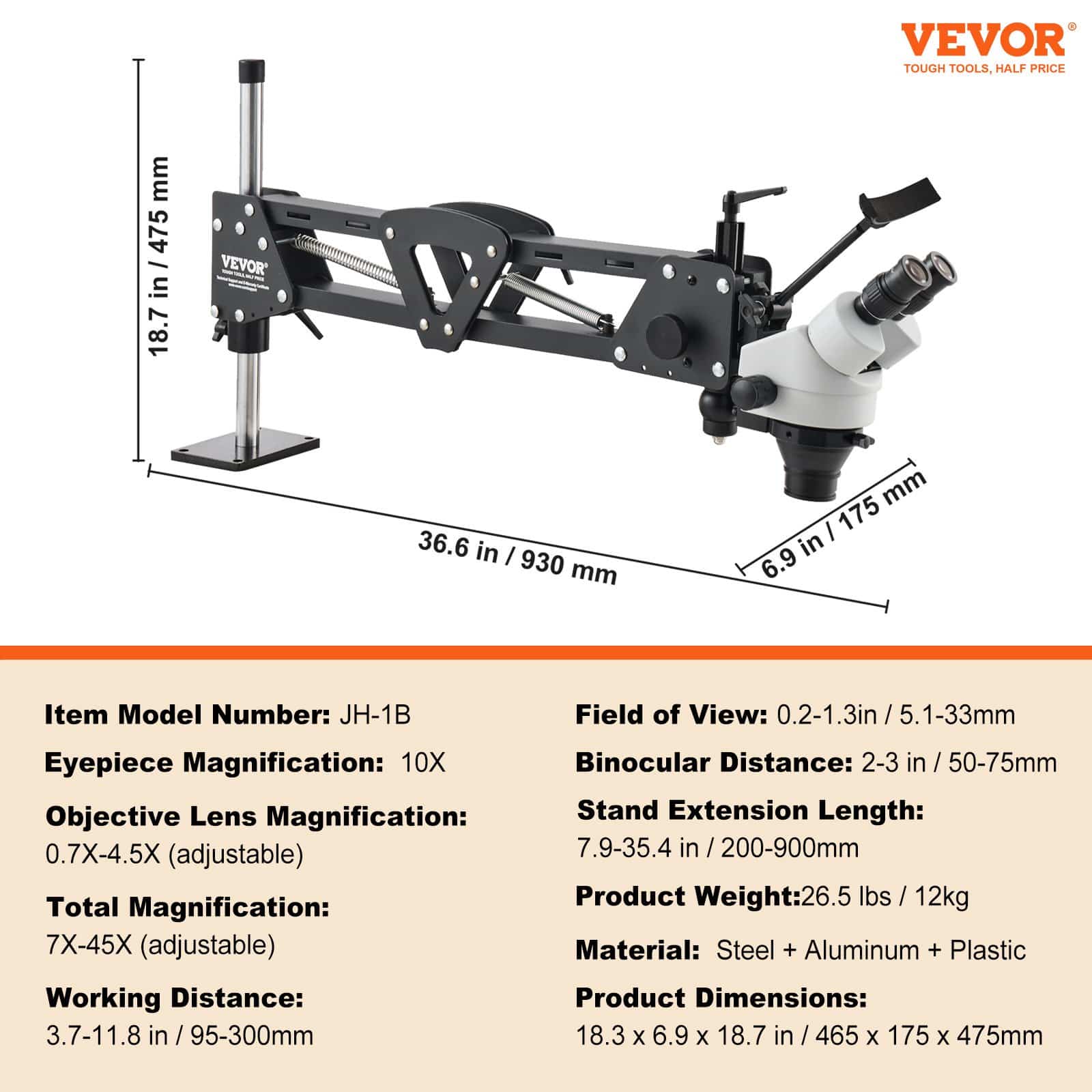 VEVOR 7X-45X Jewelry Microscope with Spring Bracket, LED Ring Light, USB, 360° Ball Vise, Adjustable Stand, for Jewelry Inlay - Зображення 7