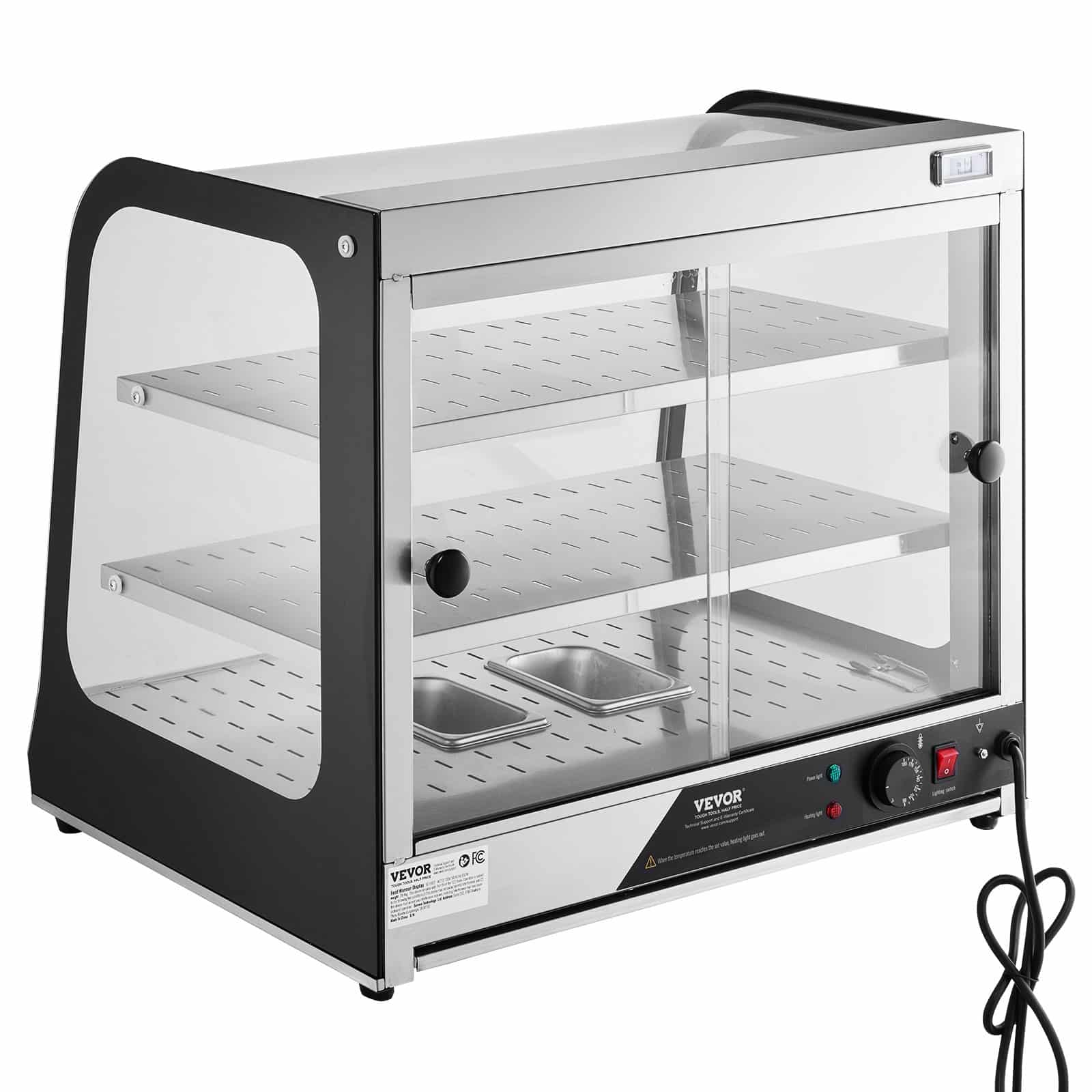 VEVOR 111L 2-Tier Commercial Food Warmer Display, 850W, 30–85°C Temp Control, Glass, Steam Heating for Pizza, Burgers, Pastries - Pilt 9