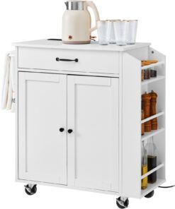 VEVOR мобильный кухонный остров с хранилищем, розеткой, ящиком, регулируемой полкой, 81x38x86 см, белый