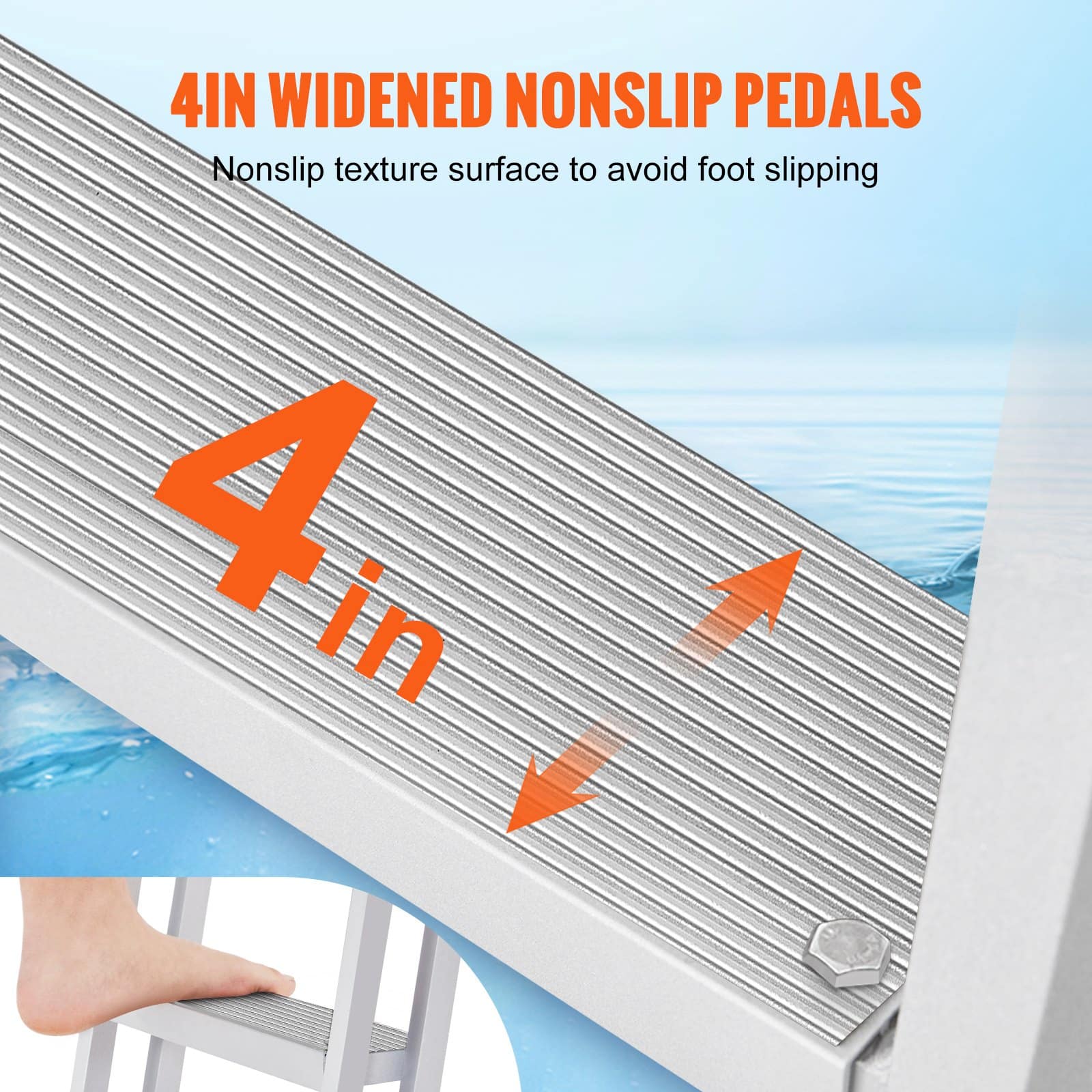 VEVOR 5-Step Removable Dock Ladder, 159kg Load, Non-Slip 30x10cm Steps, Aluminum Marine Boarding Ladder for Boat/Pool/Dock - Зображення 4