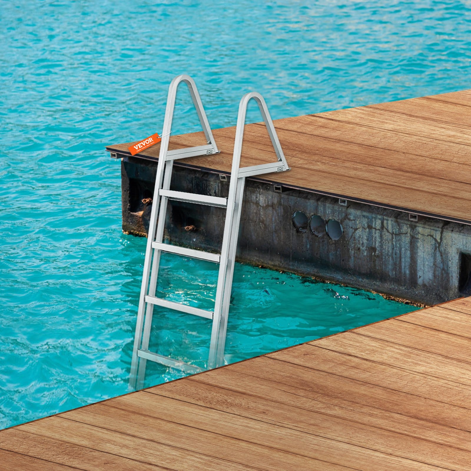 VEVOR 5-Step Removable Dock Ladder, 159kg Load, Non-Slip 30x10cm Steps, Aluminum Marine Boarding Ladder for Boat/Pool/Dock - Зображення 8