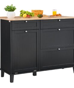 Тележка VEVOR 127 см с кухонным островом с деревянным верхом, мусорным шкафом, капельным листом, ящиками и полотенцем - черная