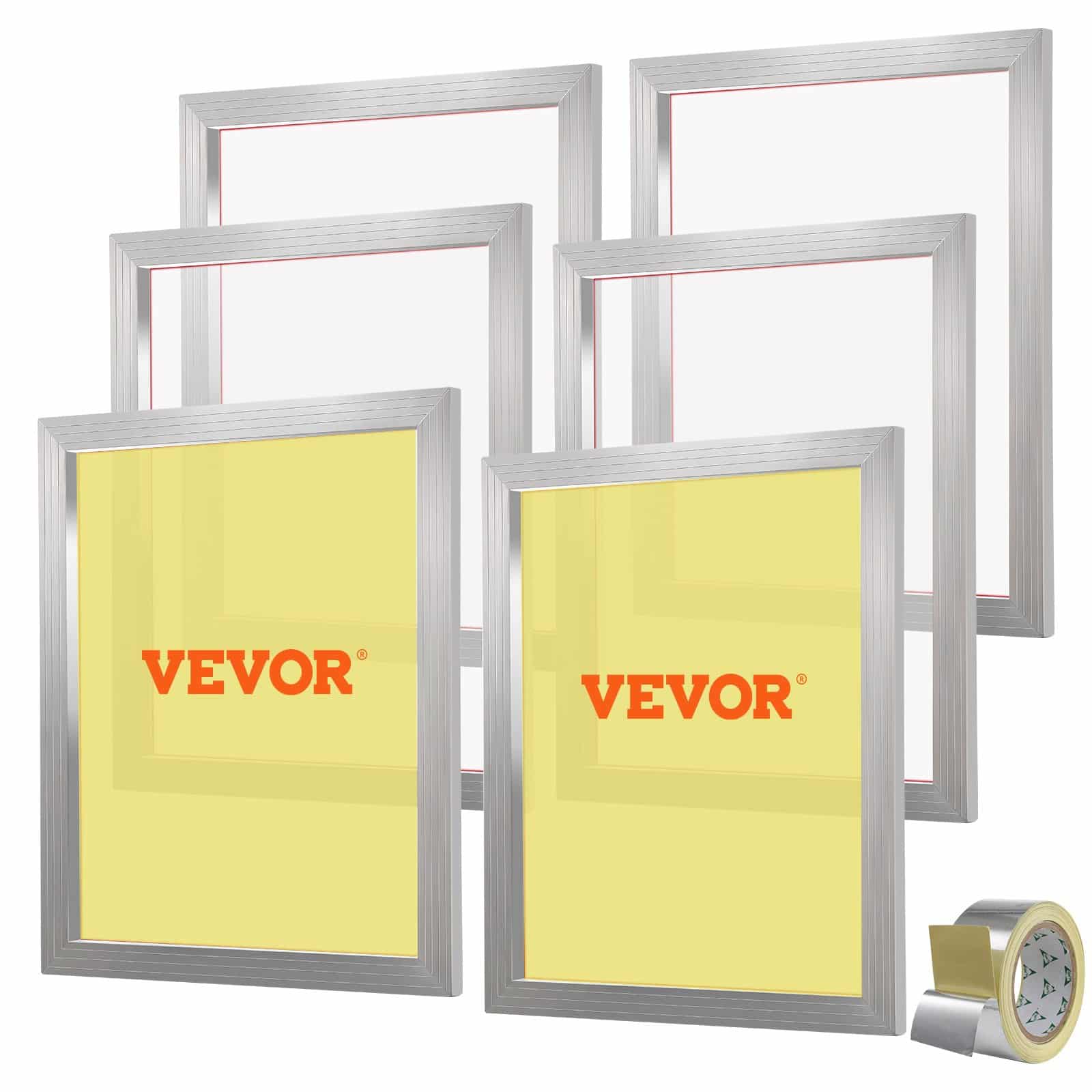 VEVOR Screen Printing Kit with 6 Aluminum Frames, 305 Mesh, 50.8 x 61 cm Screens for Textile & Flat Material Printing