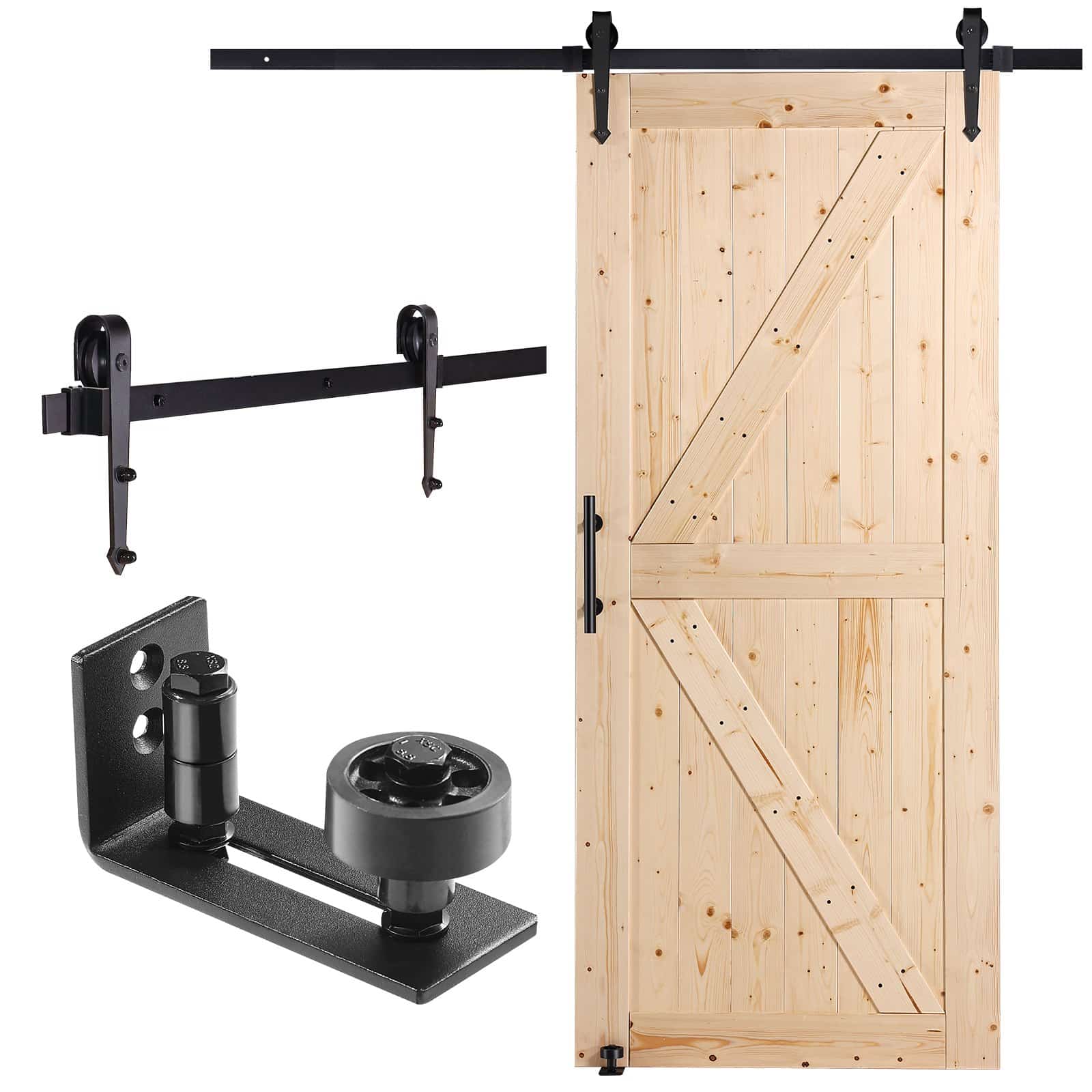 VEVOR Sliding Barn Door Kit 914x2133 mm, Spruce Wood, Quiet & Smooth, 8-in-1 Floor Guide, Handle Included, Easy Install