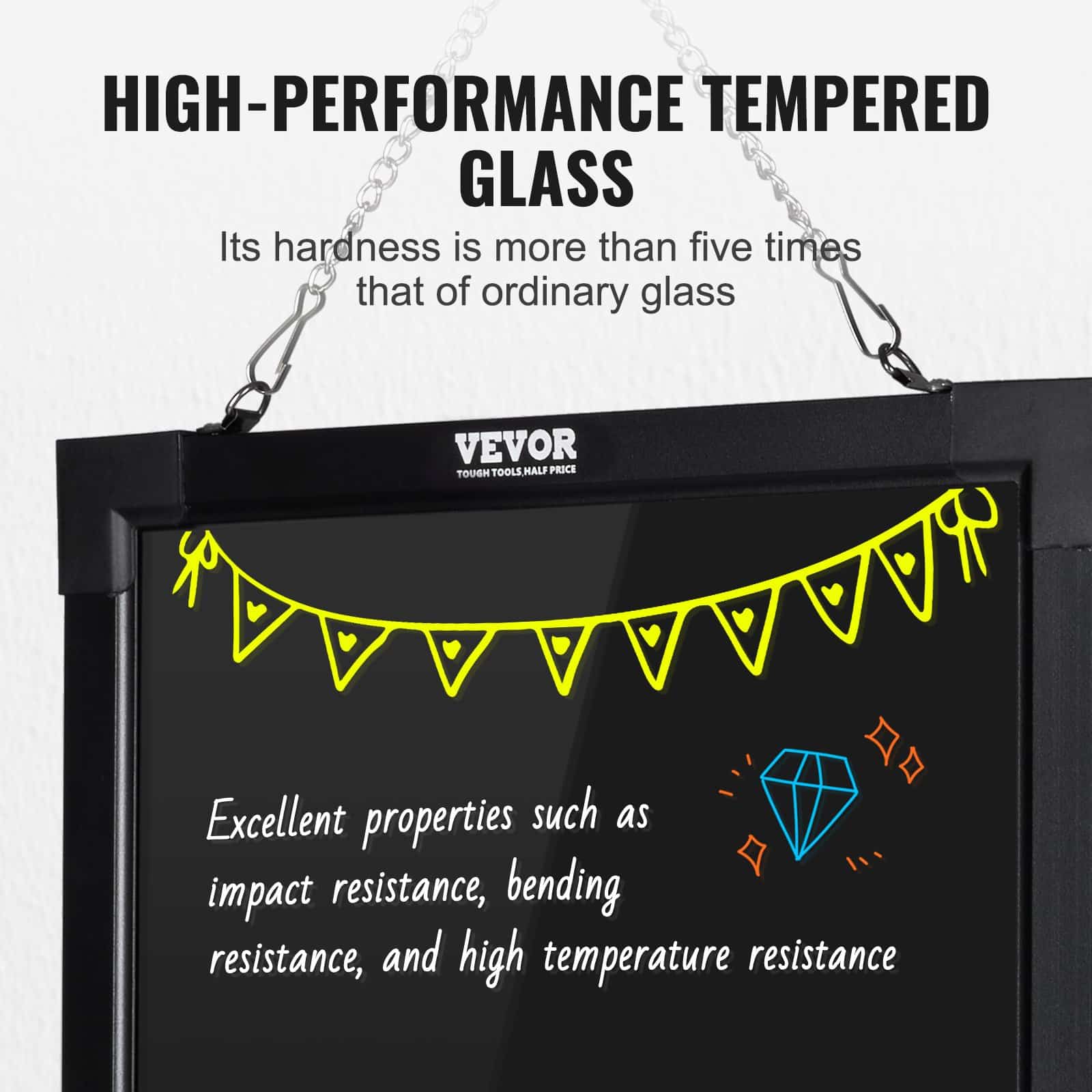 VEVOR 40.6x30.5 cm LED Message Board with 16 Colors, Remote Control, Tempered Glass, Erasable Neon Writing Display – Paveikslėlis 5