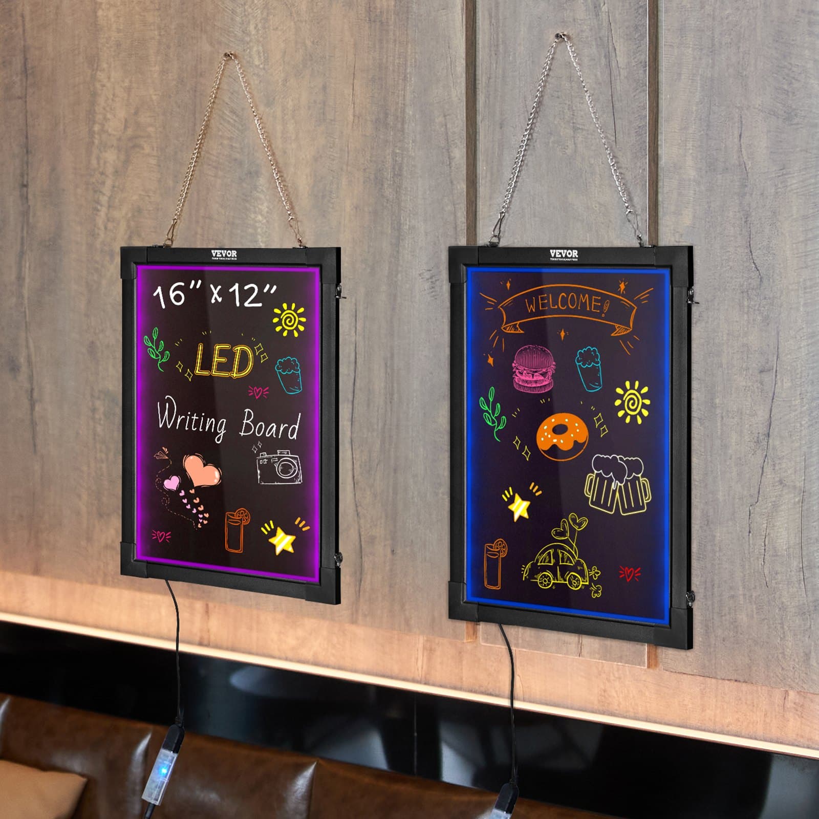VEVOR 40.6x30.5 cm LED Message Board with 16 Colors, Remote Control, Tempered Glass, Erasable Neon Writing Display – Paveikslėlis 8